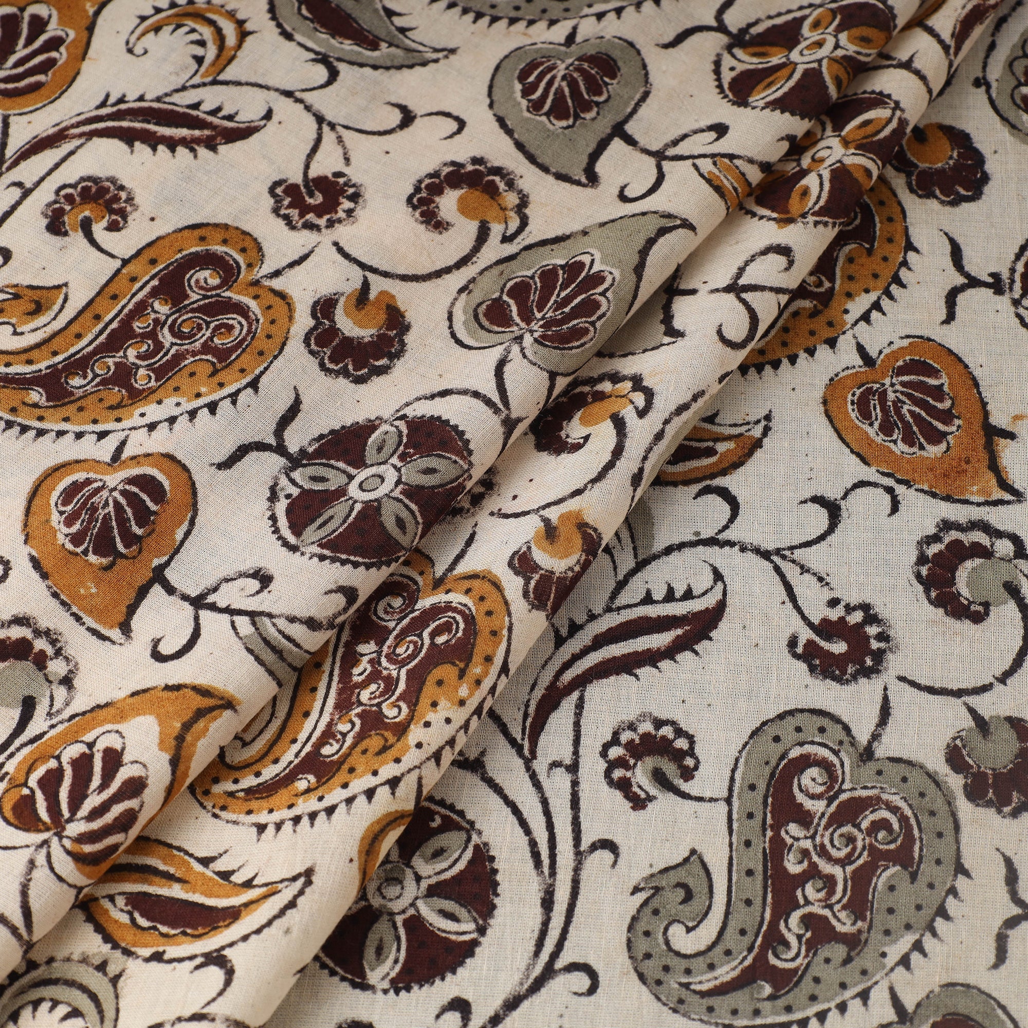 VENKATA BHANU KALAMKARI PEDANA Beige - Pedana Kalamkari Hand Block Printed Mul Cotton Fabric 10 - view 2