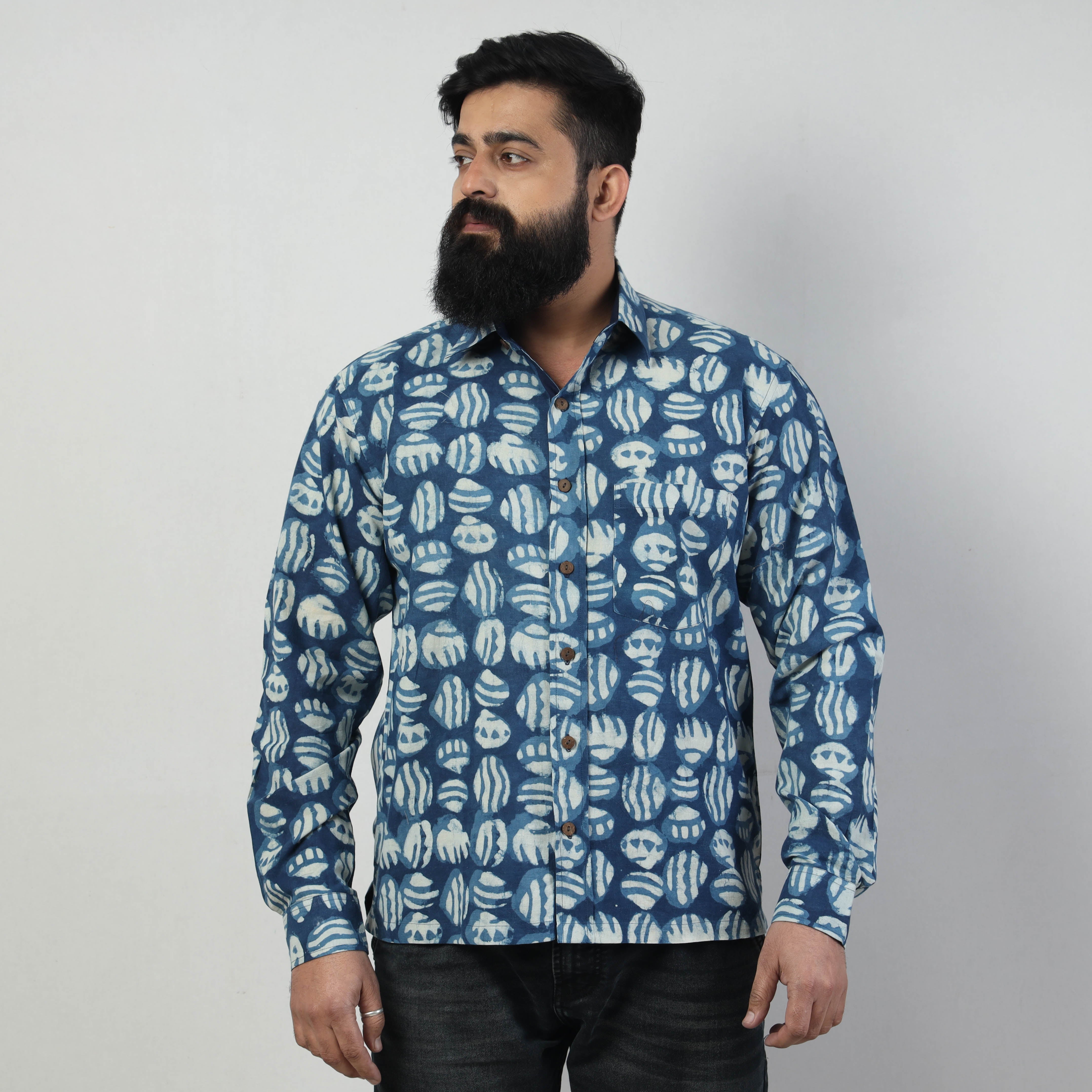 BINDAAS UNLIMITED Blue - Bindaas Block Art Printed Cotton Men Full Sleeve Shirt