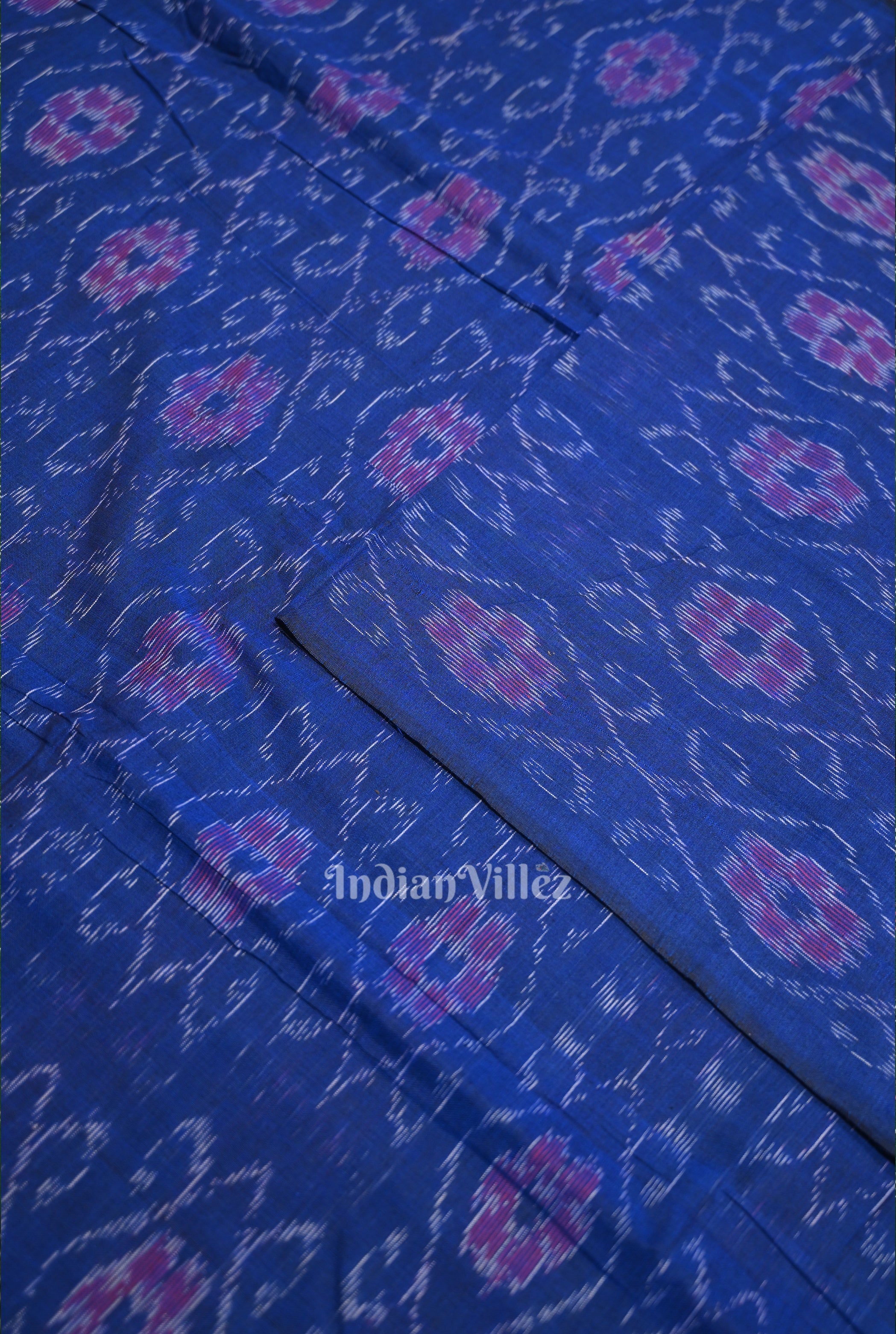 IndianVillèz Royal Blue Flower Design Sambalpuri Odisha Ikat Cotton Fabric - view 2