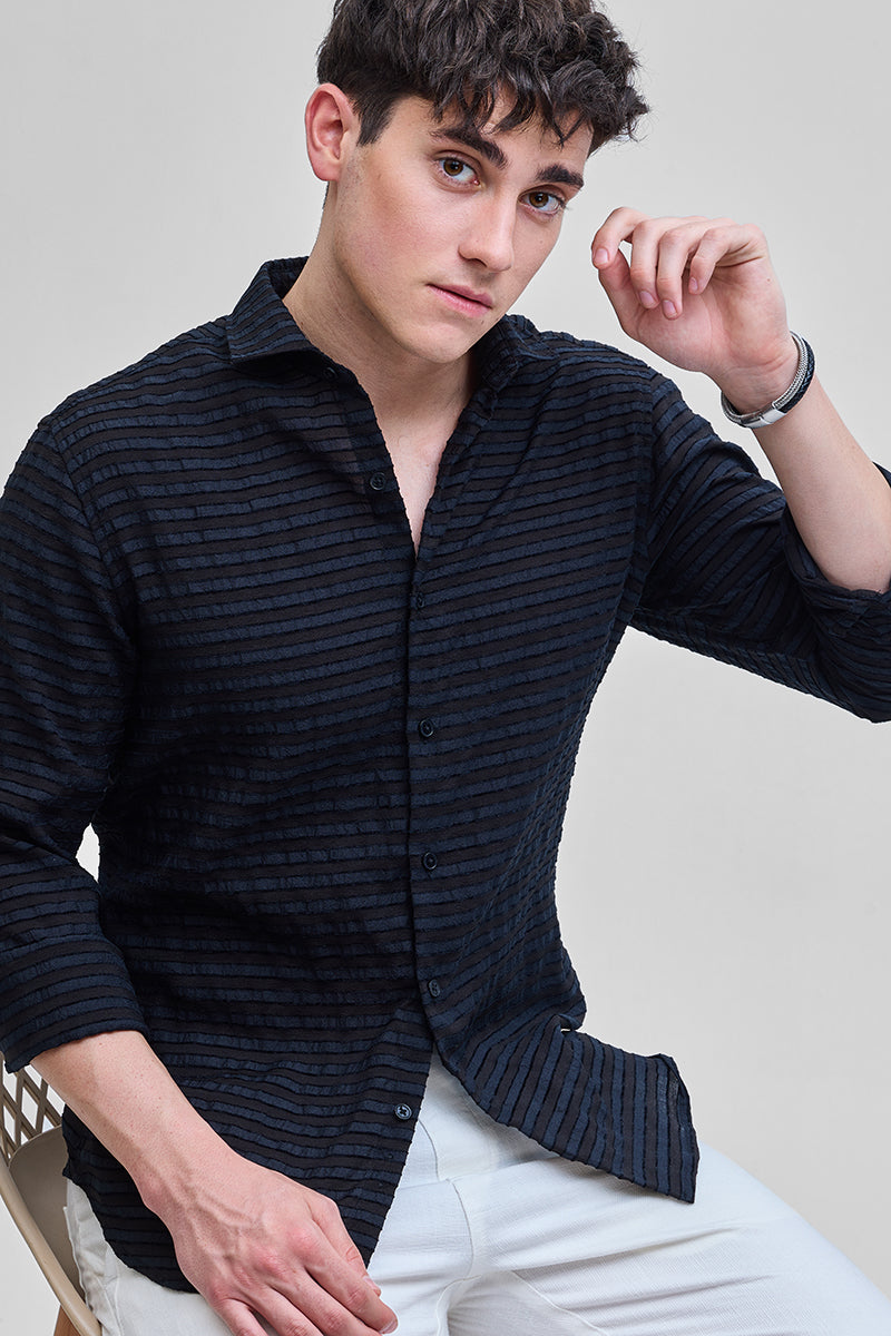 SNITCH Black Textured Stripes Shirt - view 5