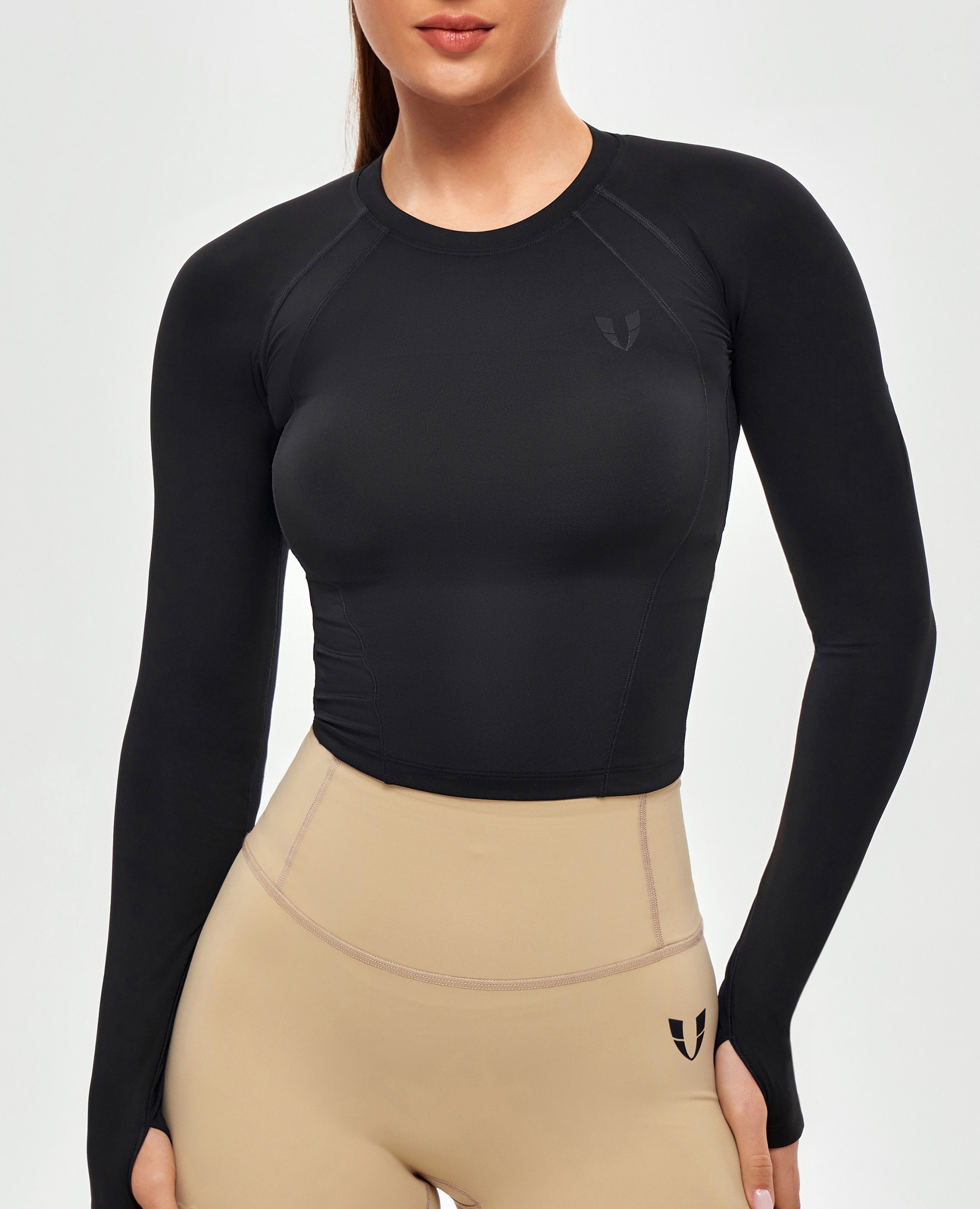 FIRM ABS Long Sleeve Crop Top - Black