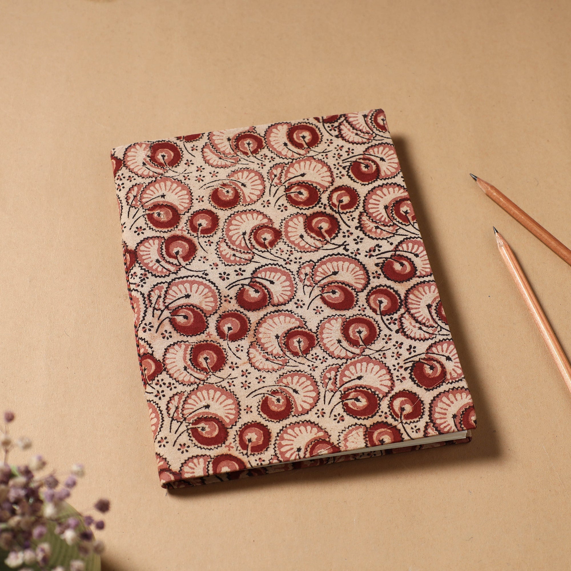 BINDAAS UNLIMITED Beige - Kalamkari Fabric Cover Handmade Paper Notebook (9 x 7 in)