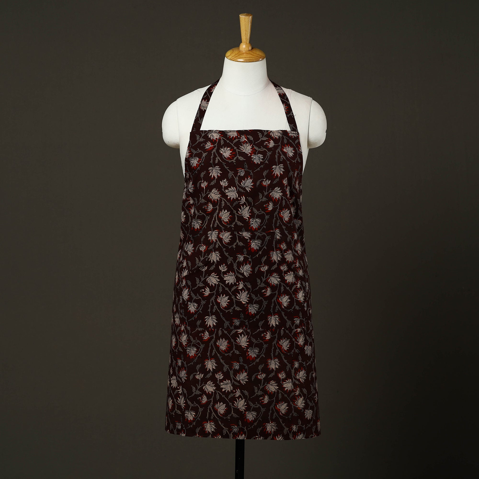 JALPARI Brown - Bagru Block Print Cotton Apron with Pocket 21