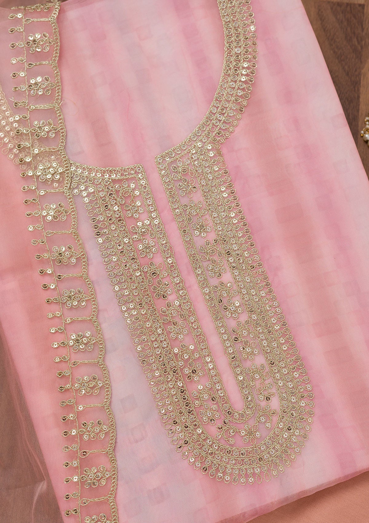 Koskii Pink Zariwork Semi Crepe Unstitched Salwar Suit - view 2