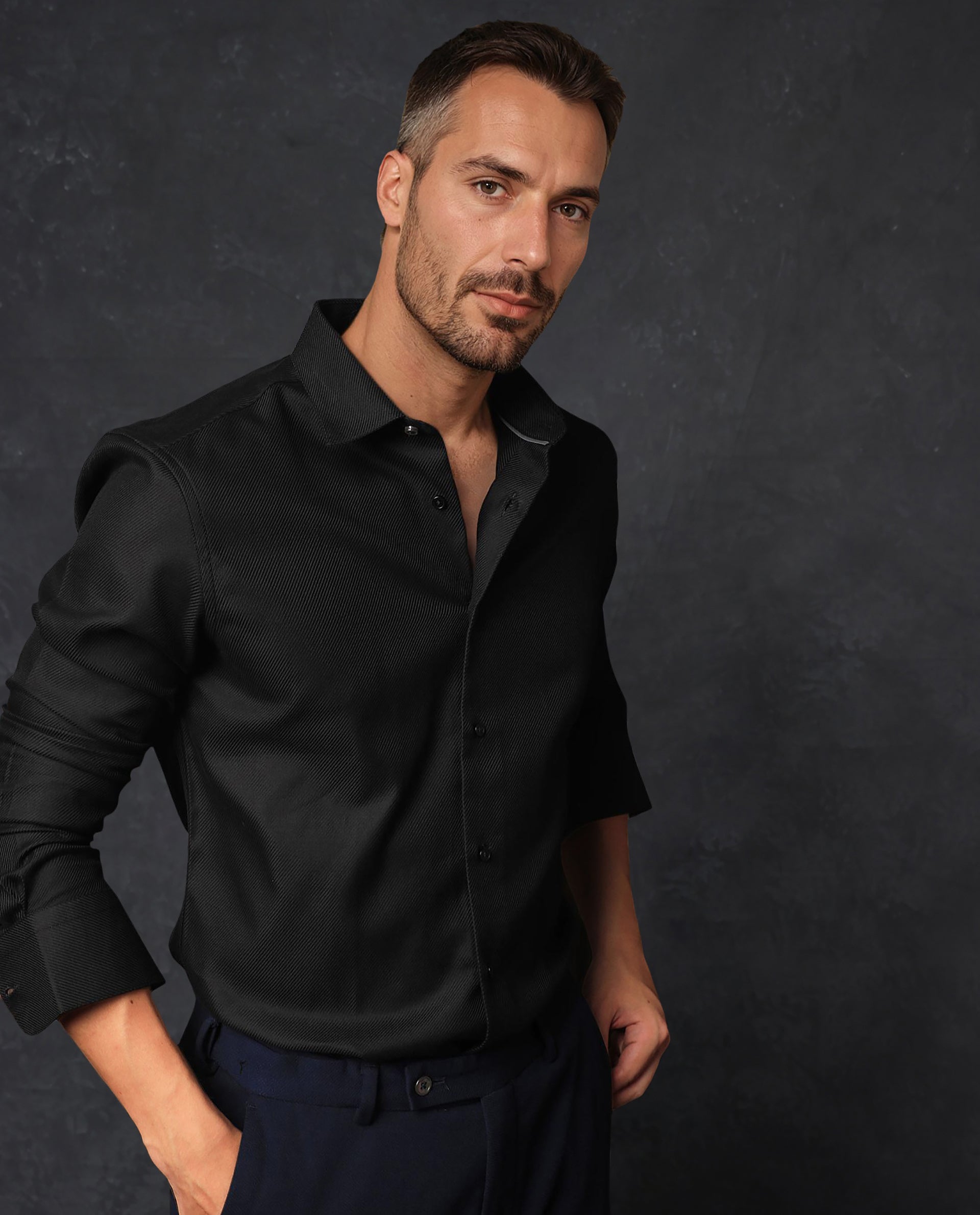 Rare Rabbit Men's Cosa Black Cotton Fabric Full Sleeves Solid Shirt - view 6