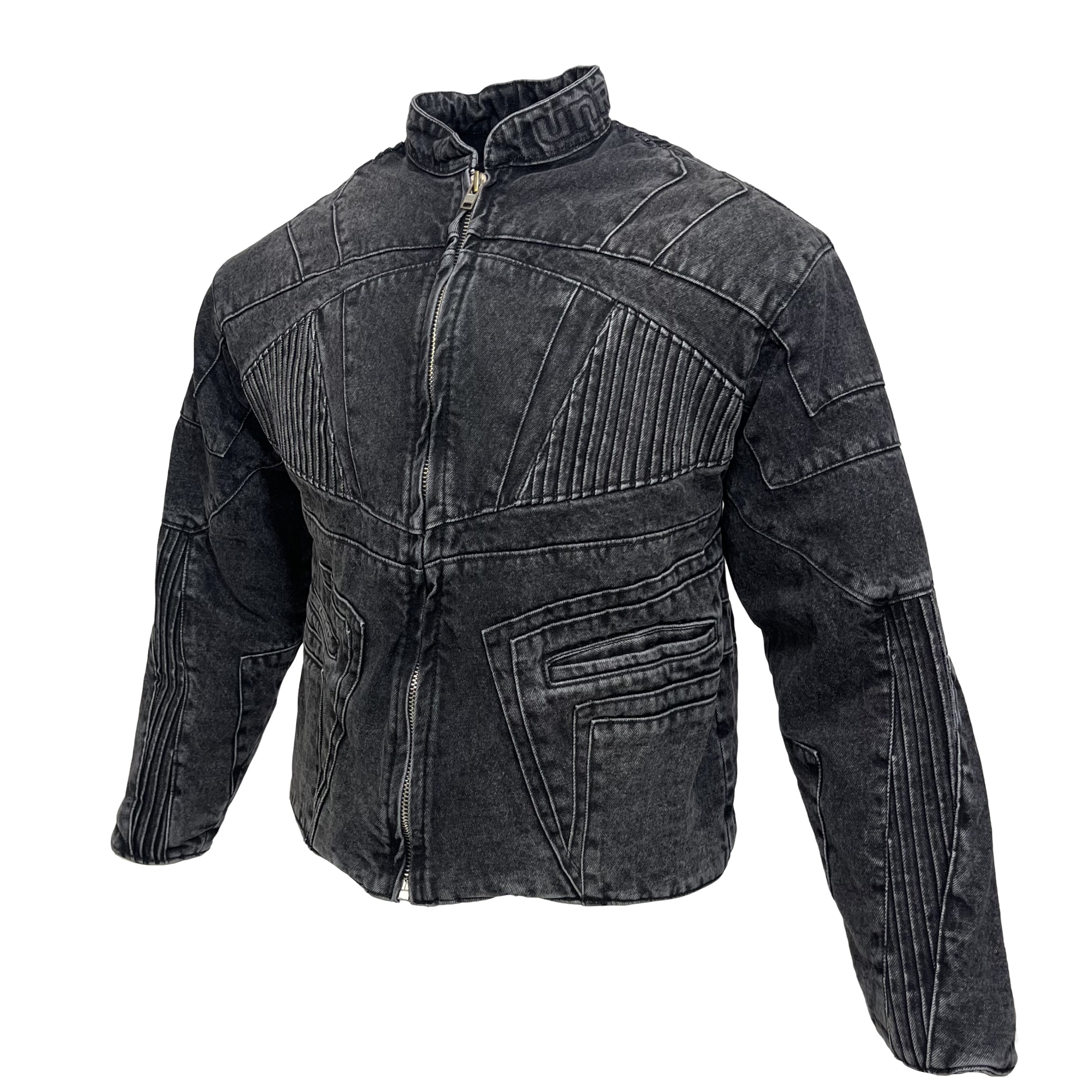 Unreborn Project Biker Denim Jacket - Dark Grey - view 2