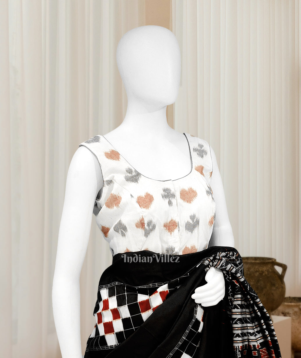 IndianVillèz White with Multi Color Odisha Ikat Sambalpuri Cotton Blouse