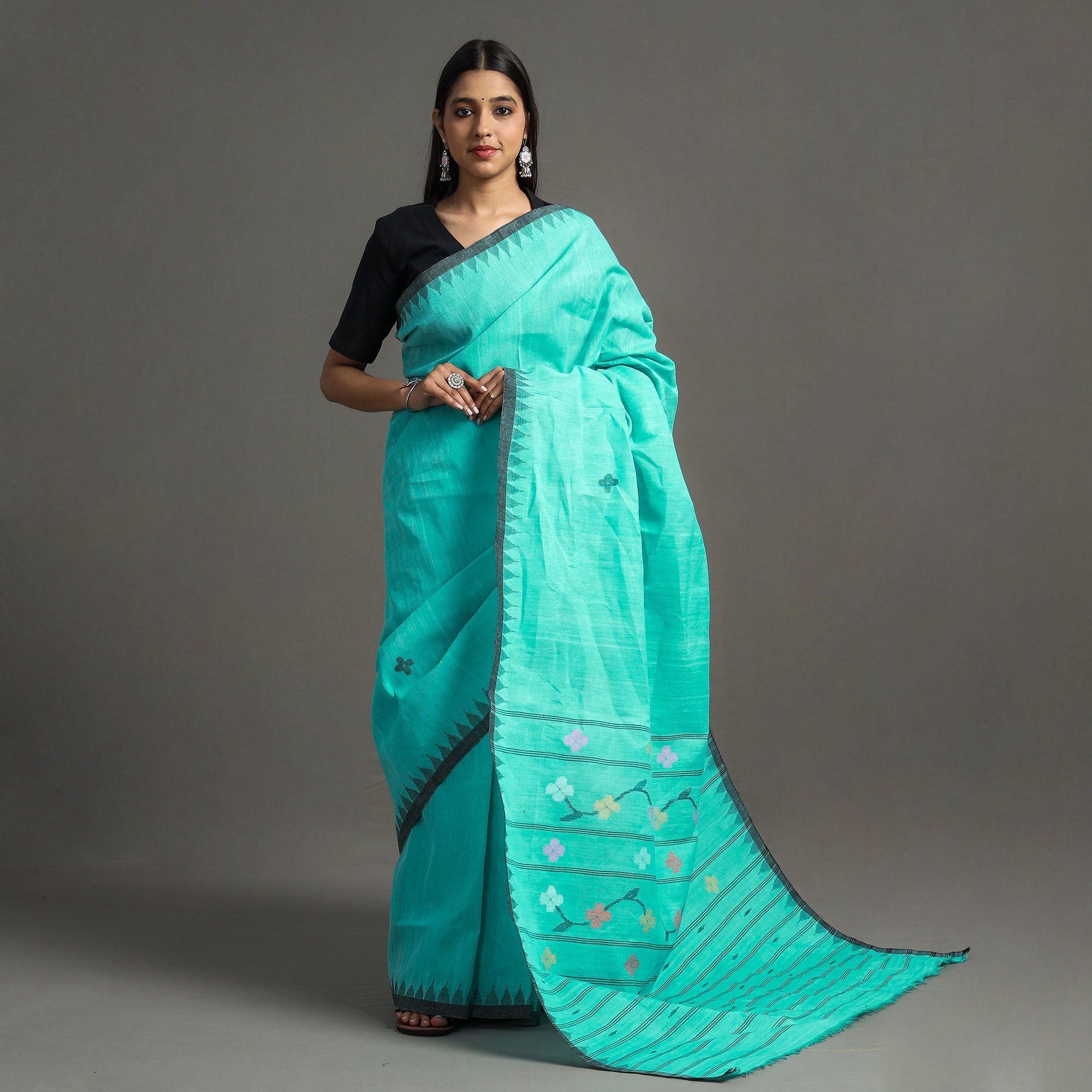 ITOKRI CRAFTS INITIATIVE Green - Traditional Moirangphee Manipuri Pure Handloom Cotton Saree