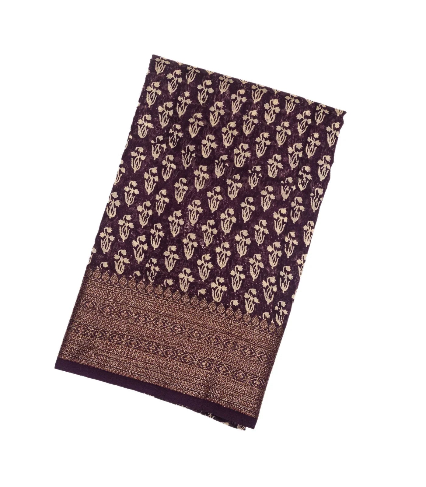 RmKV Maroon Woven Chanderi Printed Cotton Saree With zari Border