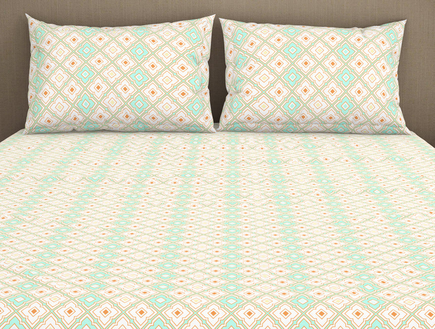 Spaces India Geometric Brook Green - Light Aqua 100% Cotton King Fitted Sheet - Dainty By Spaces-1065831 - view 4