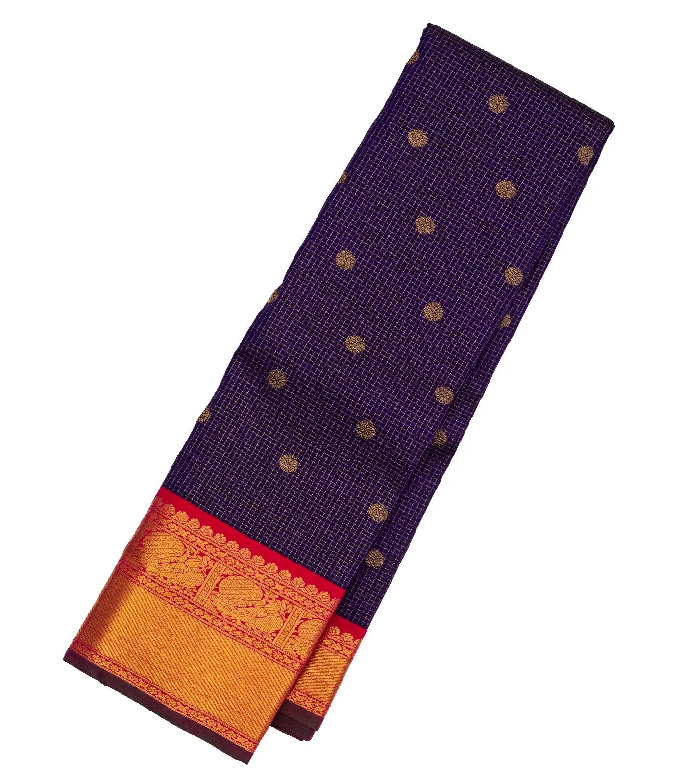 RmKV Violet Handloom Kanchipuram Korvai Silk Saree With Zari Checks & Buttas
