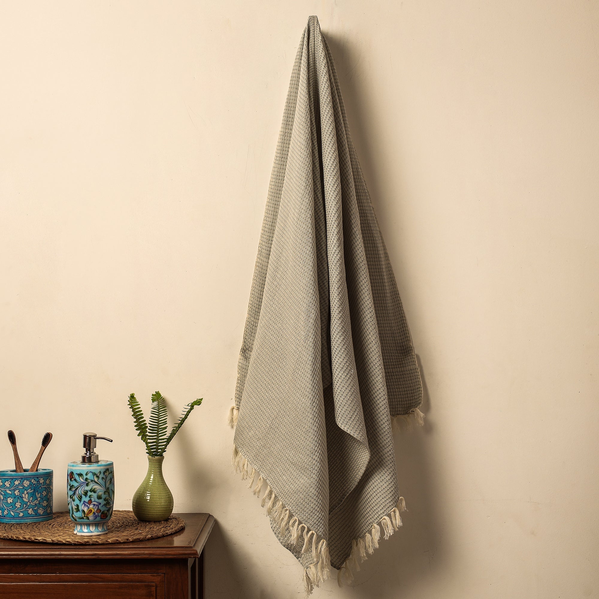 GYAN VIDYA HASTSHILP - BHARTESH Beige - Waffle Weave Handwoven Pure Cotton Towel