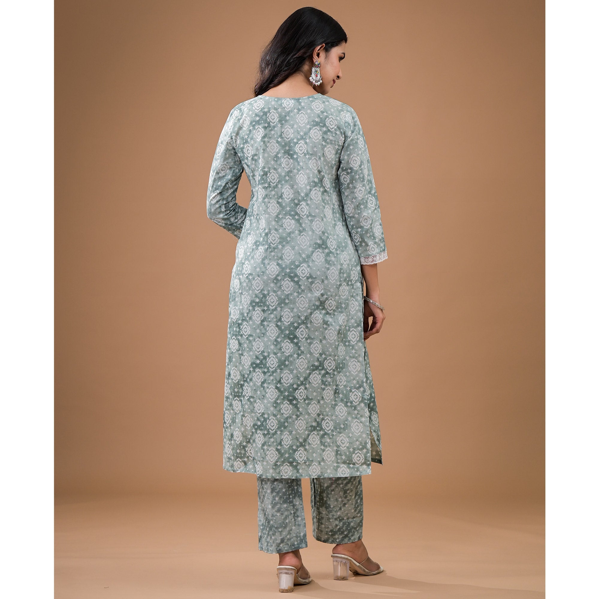 Peachmode Mint Green Printed Pure Cotton Straight Salwar Suit - view 5