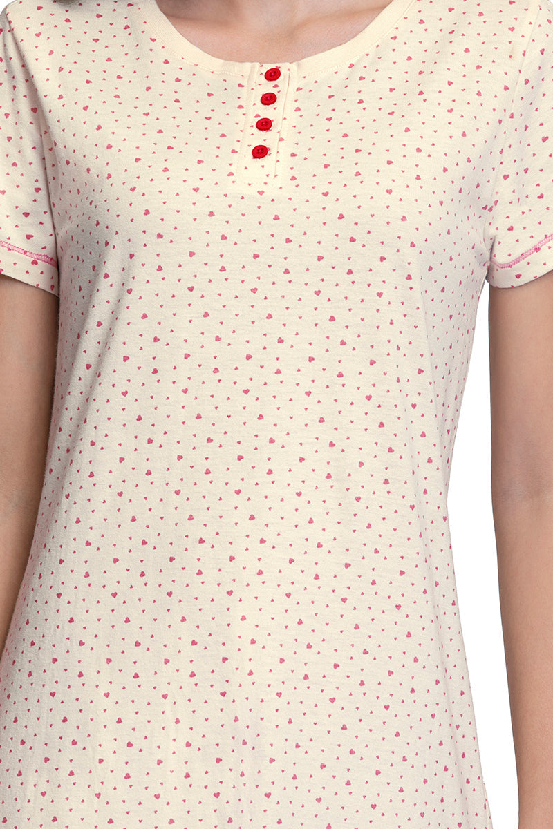 Amante Knee-Length Sleep Dress - Ditsy Heart Pr - view 4