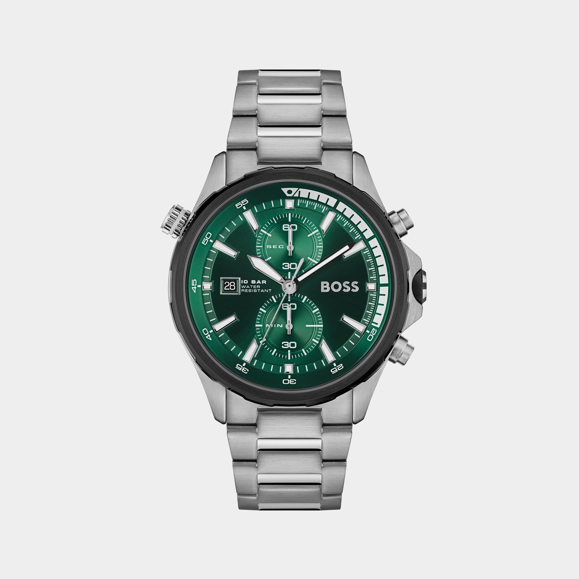 Boss Globetrotter Men Quartz Green Dial Chronograph Stainless Steel Watch 1513930