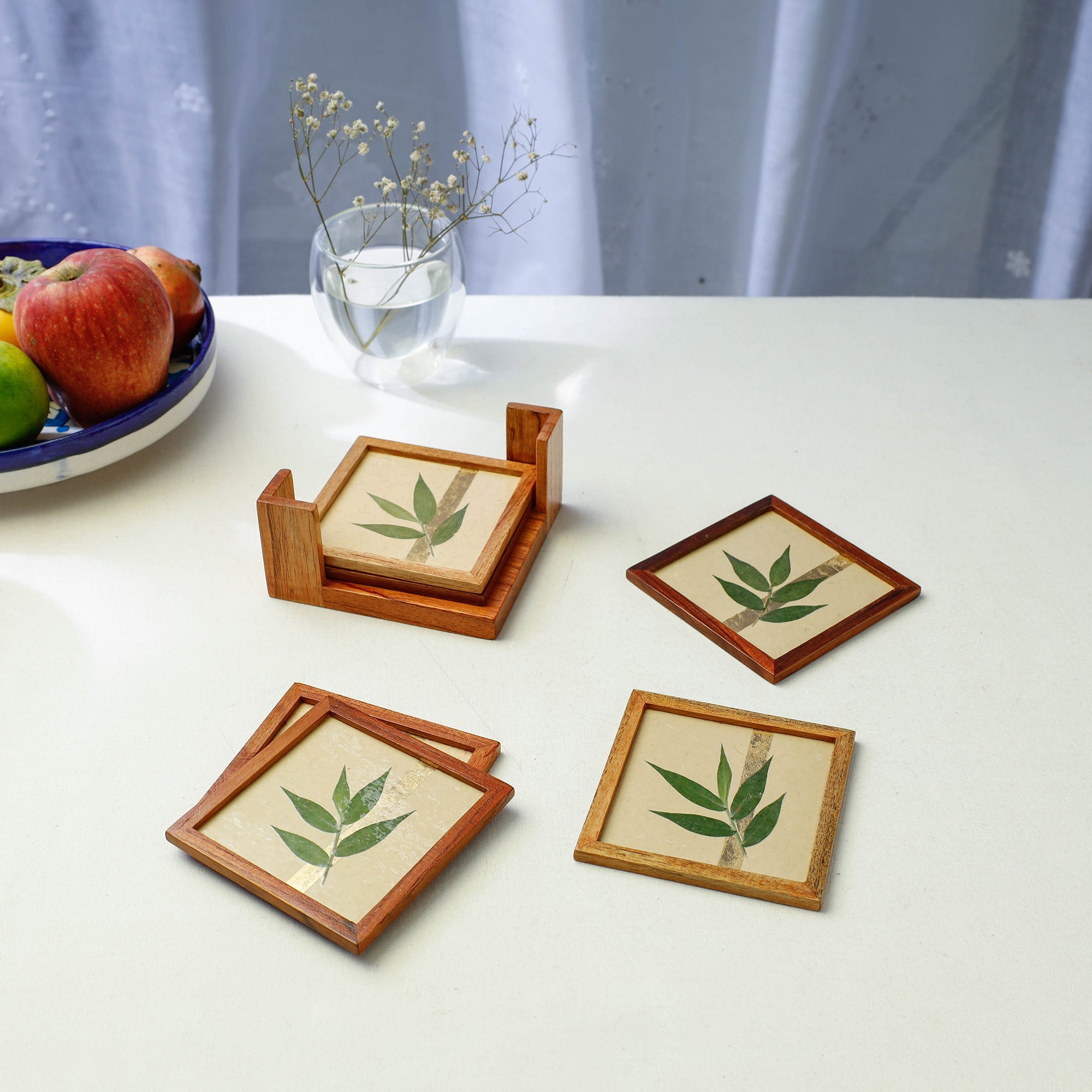 SHRADHANJALI - AN AUROVILLE UNIT Bamboo Art Work Wooden Square Coasters (Set of 6) - view 2