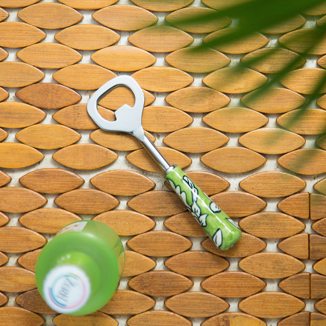 EXCLUSIVELANE 'The Mughal Zahri' Handpainted Bottle Opener In Stainless Steel & Ceramic