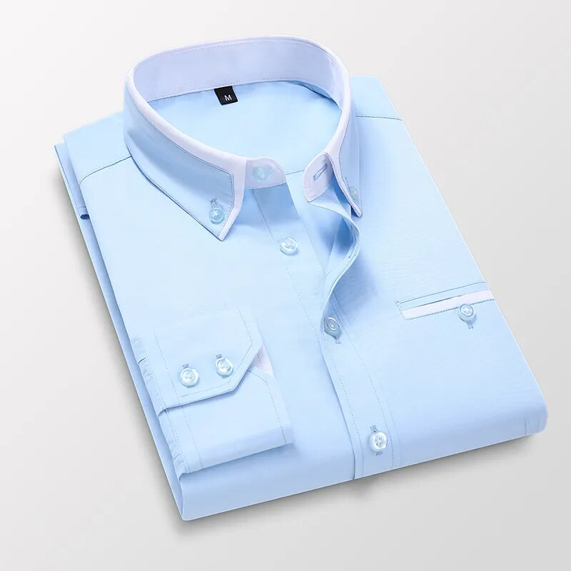 BlackTree Down Collar Cotton Blend Solid Shirt For Man (Light Blue)
