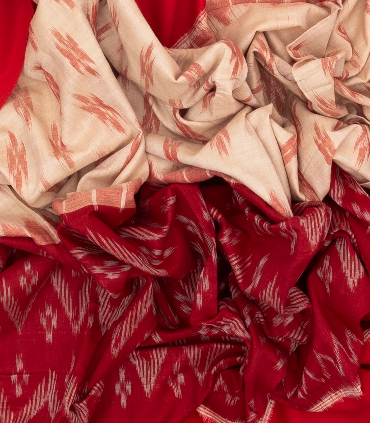 RmKV Red & Cream Handwoven Orissa Cotton Saree With Tie & Dye Motifs - view 3