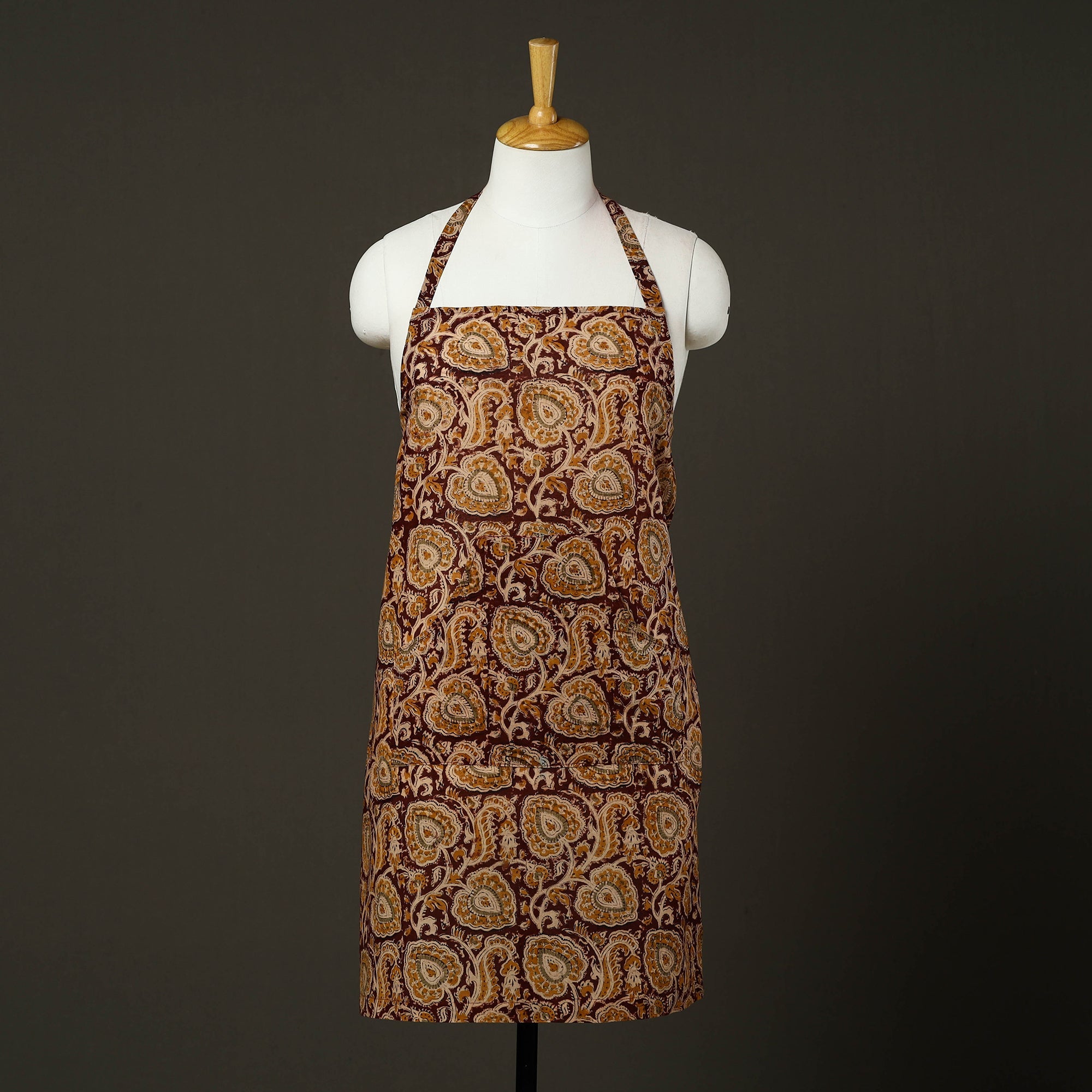 JALPARI Brown - Kalamkari Block Print Cotton Apron with Pocket 61