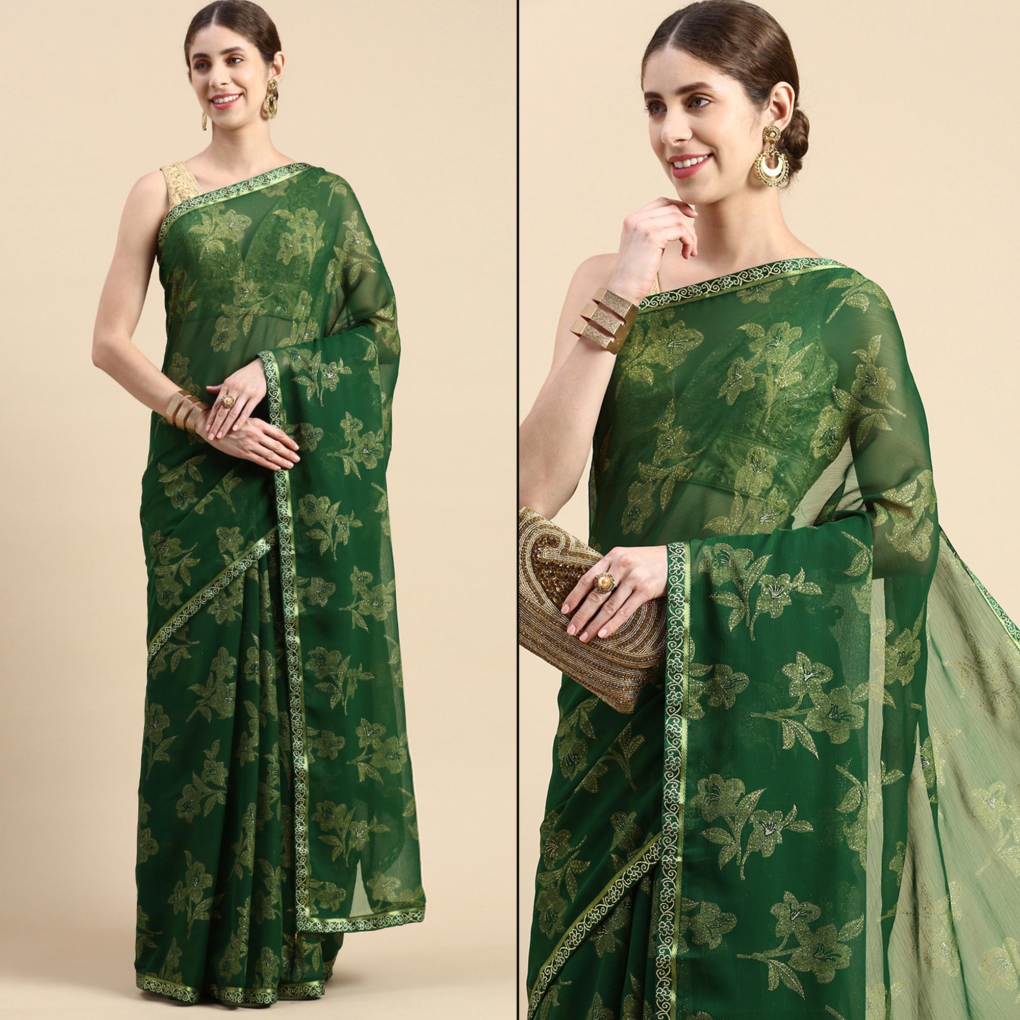 Green sarees – BlackTree green-floral-foil-printed-zomato-saree
