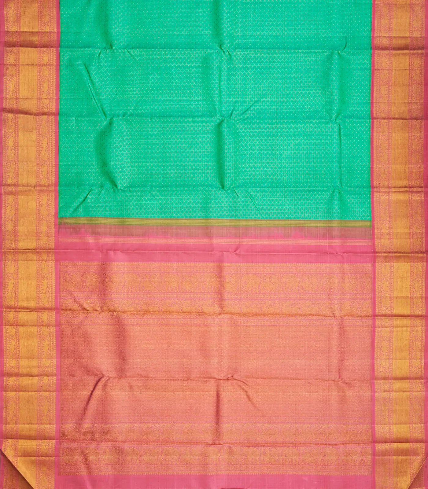 RmKV Aquamarine Handloom Kanchipuram Korvai Silk Saree With Checks-Aquamarine - view 2