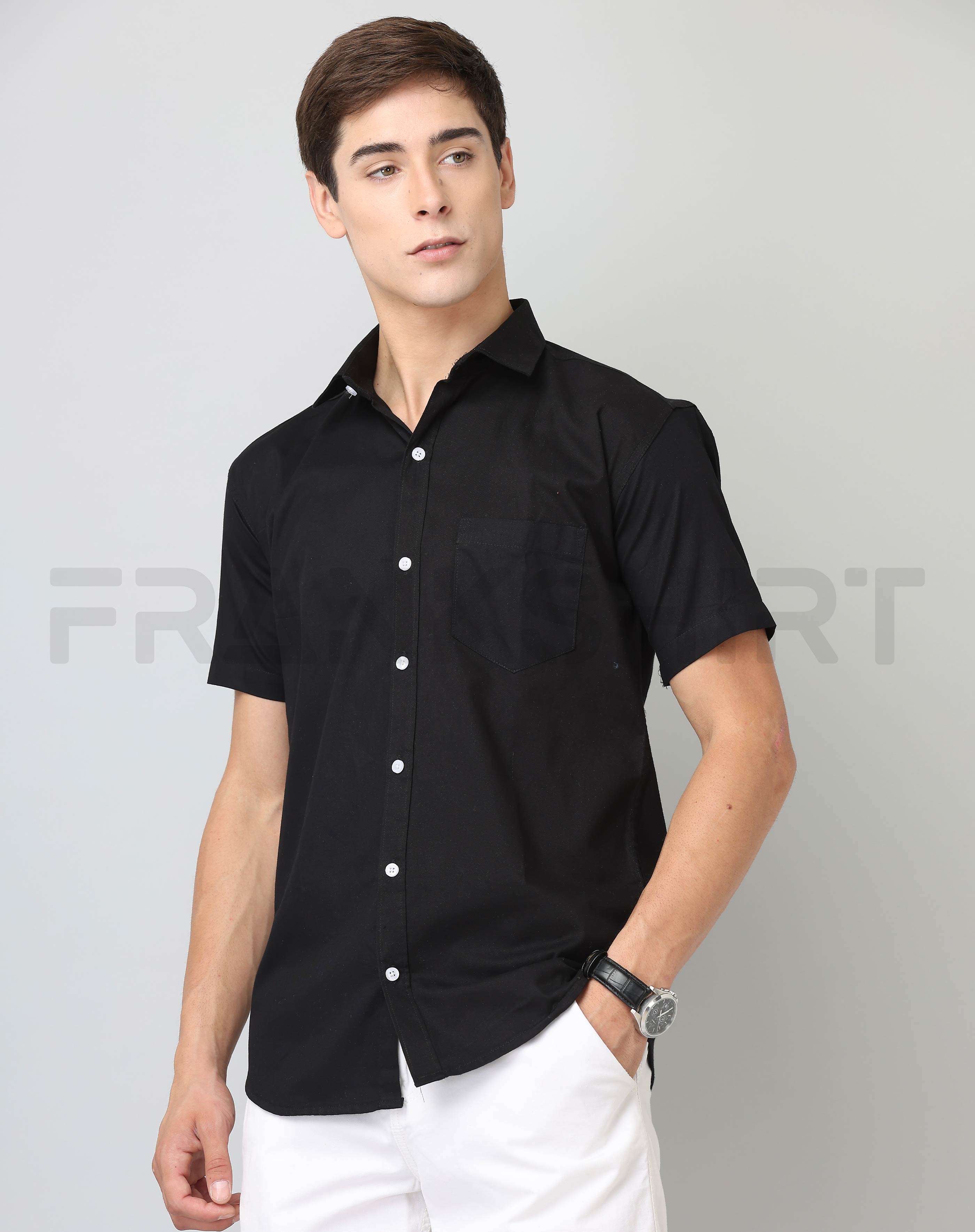 BlackTree Frankshirt Half Sleeve Black Tailored Fit Cotton Casual Shirt for Man - view 2