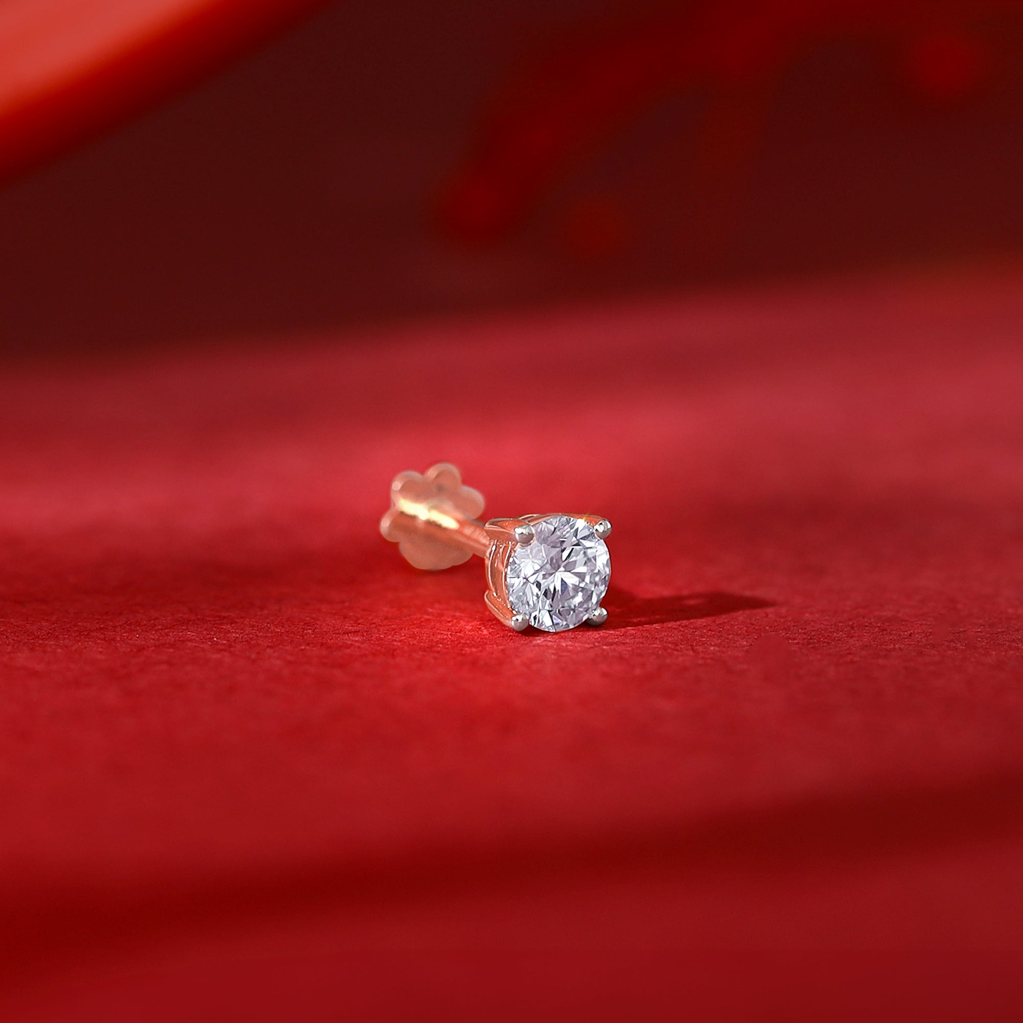 GIVA Jewellery Rose Gold Minimal Diamond Nose Pin - view 2