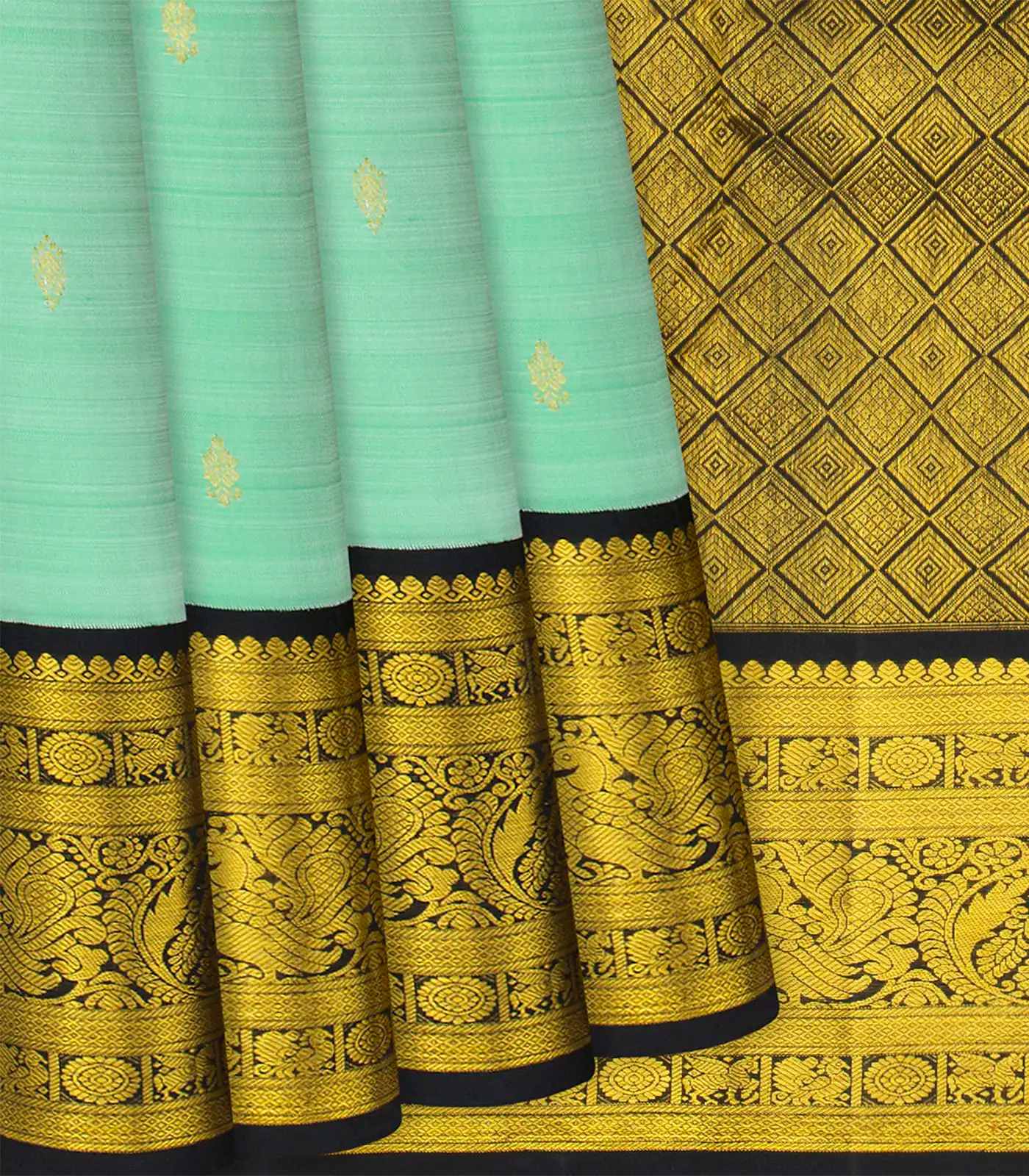 RmKV Aquamarine Handloom Kanchipuram Korvai Silk Saree With Floral Buttas-Aquamarine