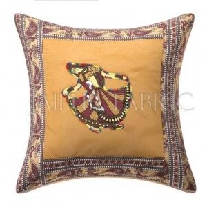 Patcgwork applique cushion – JaipurFabric® Brown Gujri Dance Design Patcgwork & Applique Cushion Cover