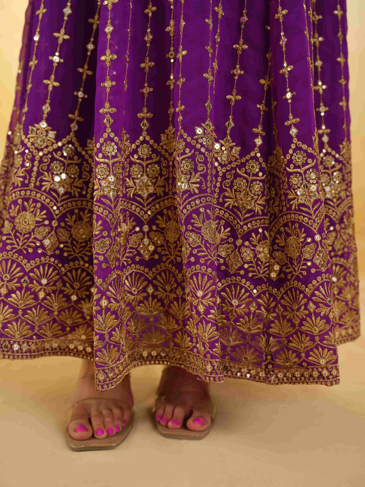ClothsVilla Purple Georgette Dress with Embroidery & Sequins – Ready to Wear - view 8