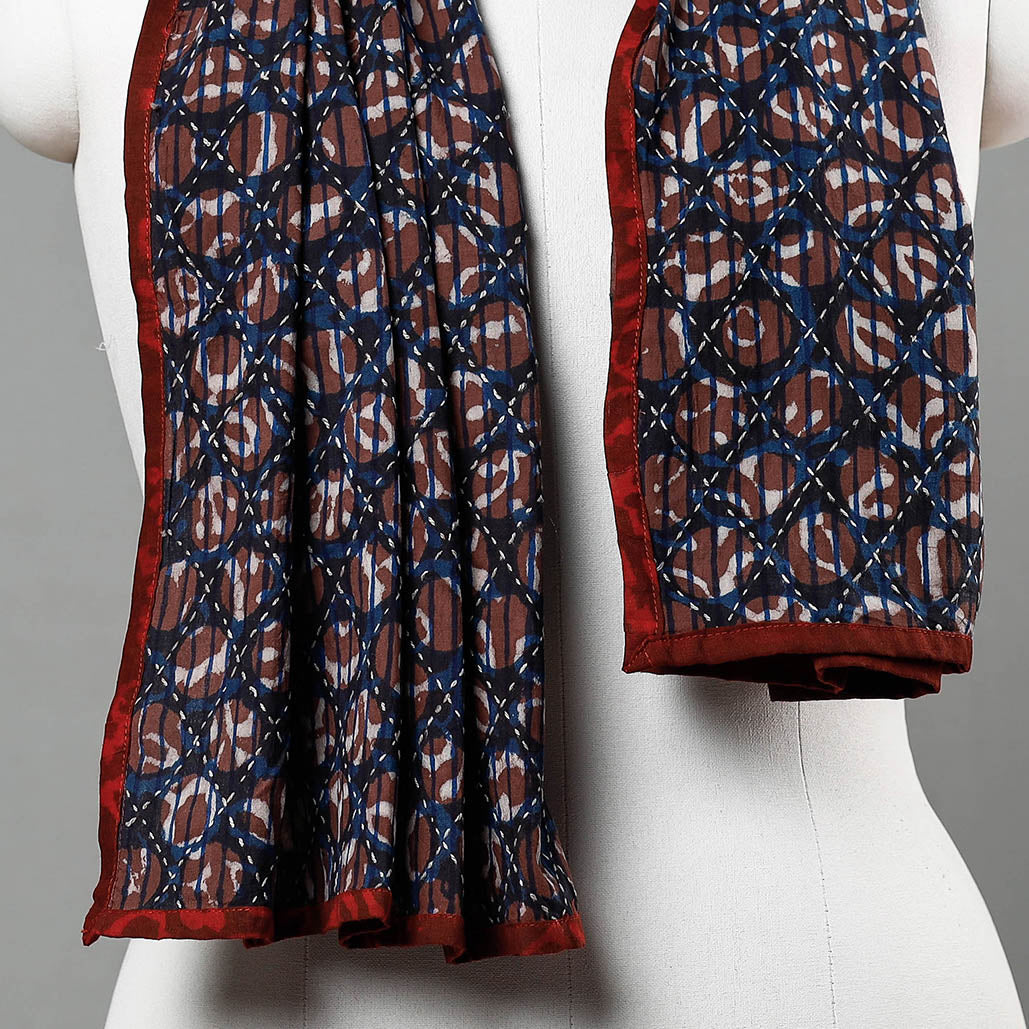 ARTISAN HAND BLOCK PRINTS Blue - Bagru Block Printed Tagai Work Cotton Stole - view 3