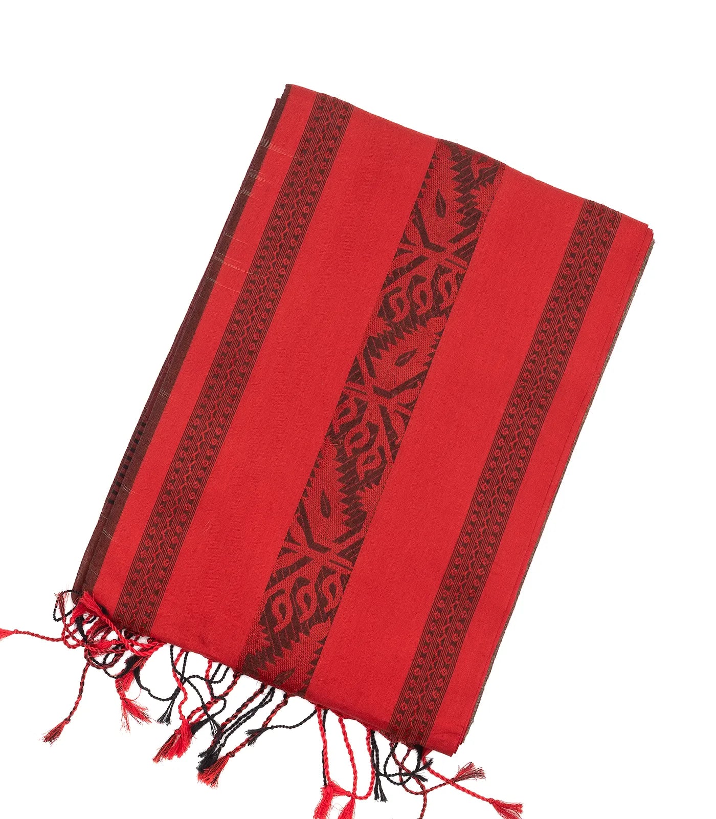 RmKV Grey Handloom Bengal Cotton Saree With Red Border