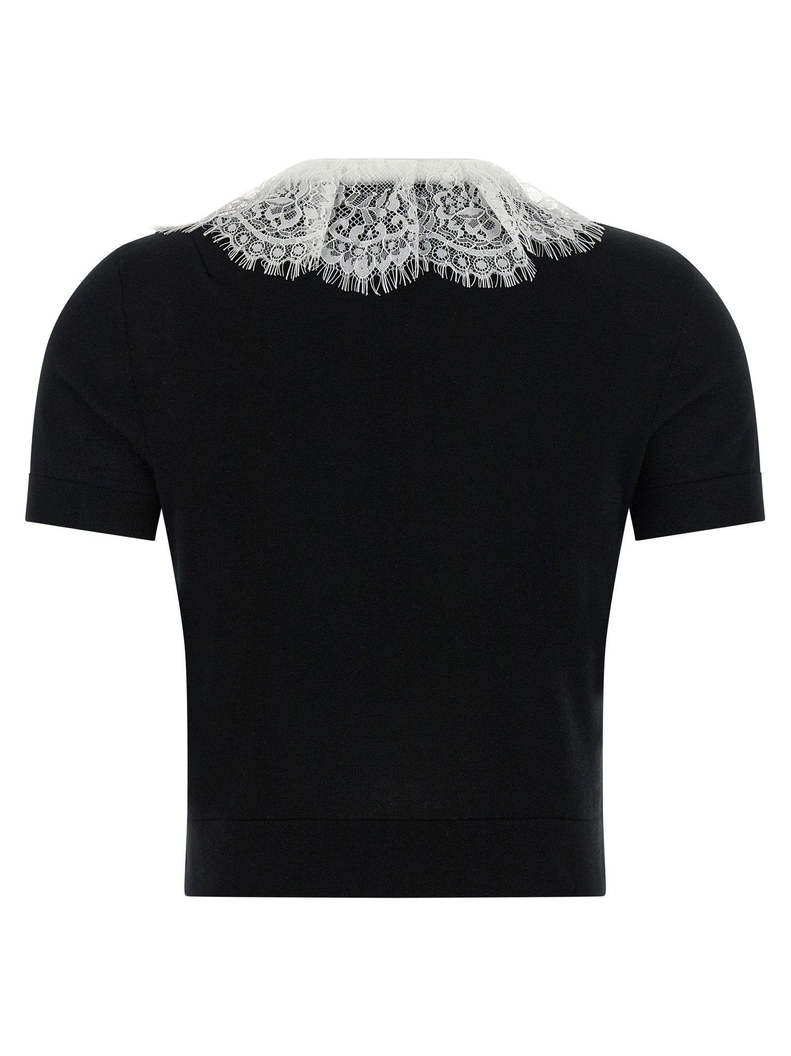Self-Portrait Black Knit Lace Collar Top – 100% wool - view 2