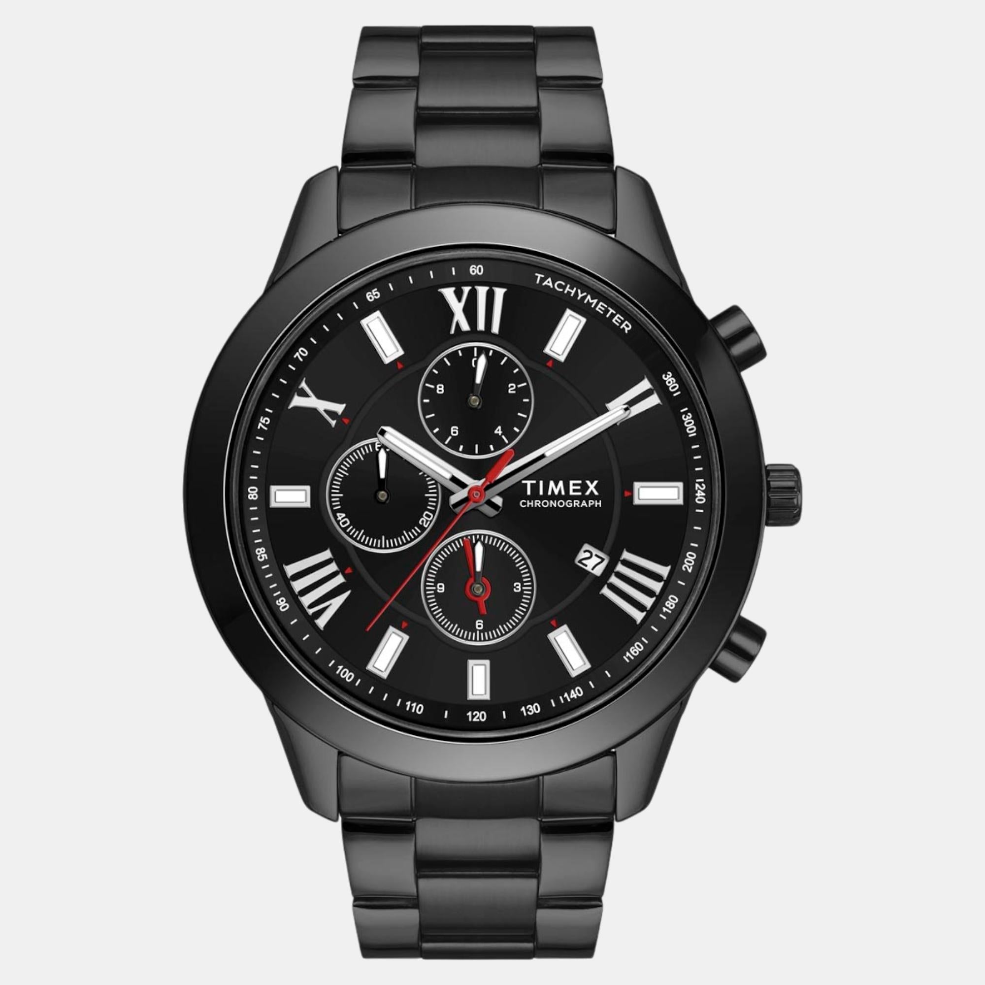 Timex Fashion Men Quartz Black Dial Chronograph Stainless Steel Watch TWEG18518