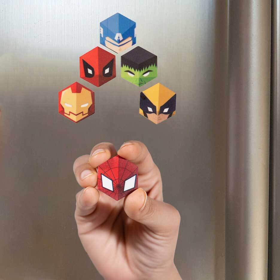 Bigsmall_cc Wooden Superhero Mini Fridge Magnets - Set of 6 - view 2