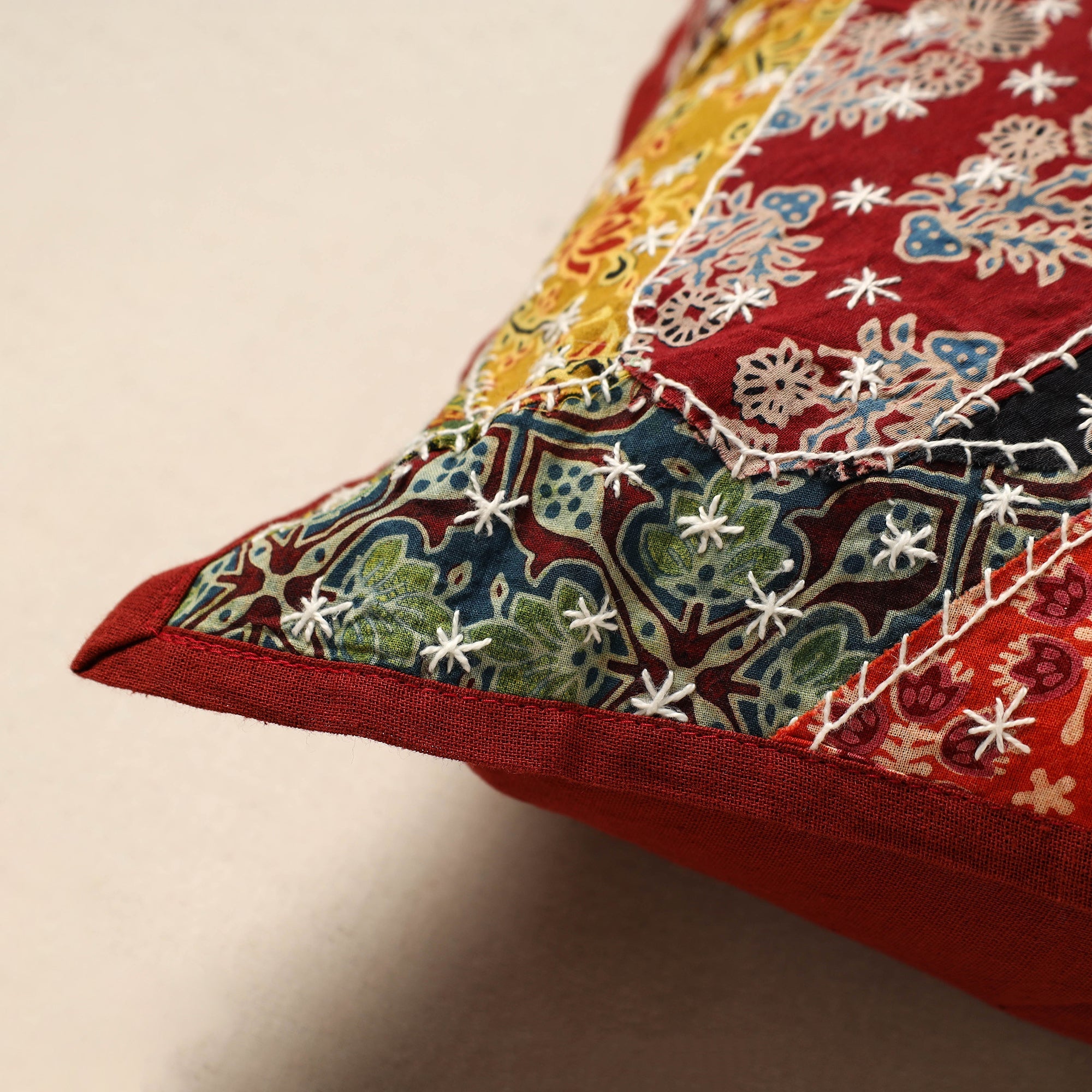 SHADES OF MARUDHARA Ajrakh Tagai Patchwork Cotton Cushion Cover (16 x 16 in) - view 2