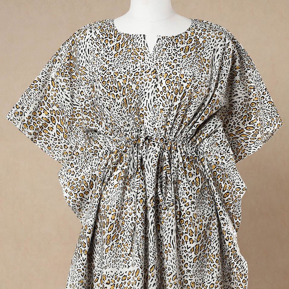 CHUTNEY CRAFT STUDIO Beige - Hand Block Printed Cotton Kaftan with Tie-Up Waist (Long) - view 2