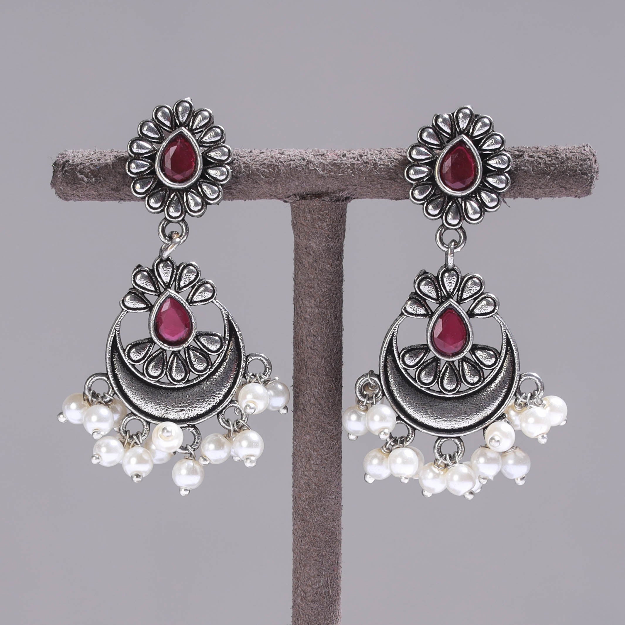 WHITE RIVER STORIES Antique Silver Finish Oxidised Brass Base Earrings - view 2