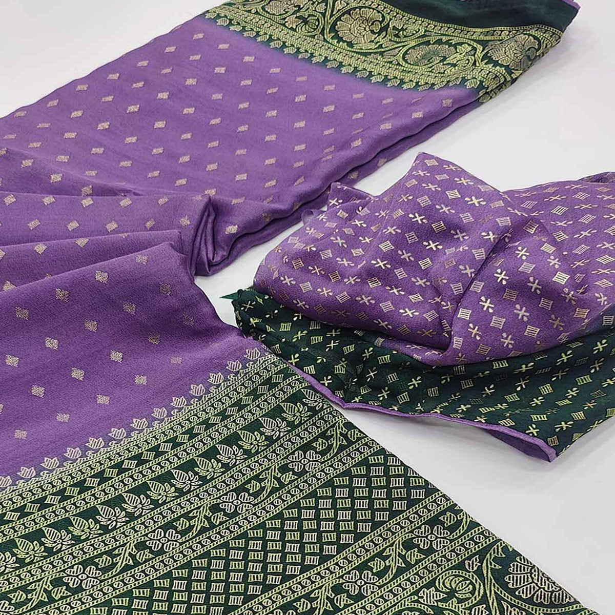 Peachmode Light Purple Foil Printed Georgette Saree - view 2
