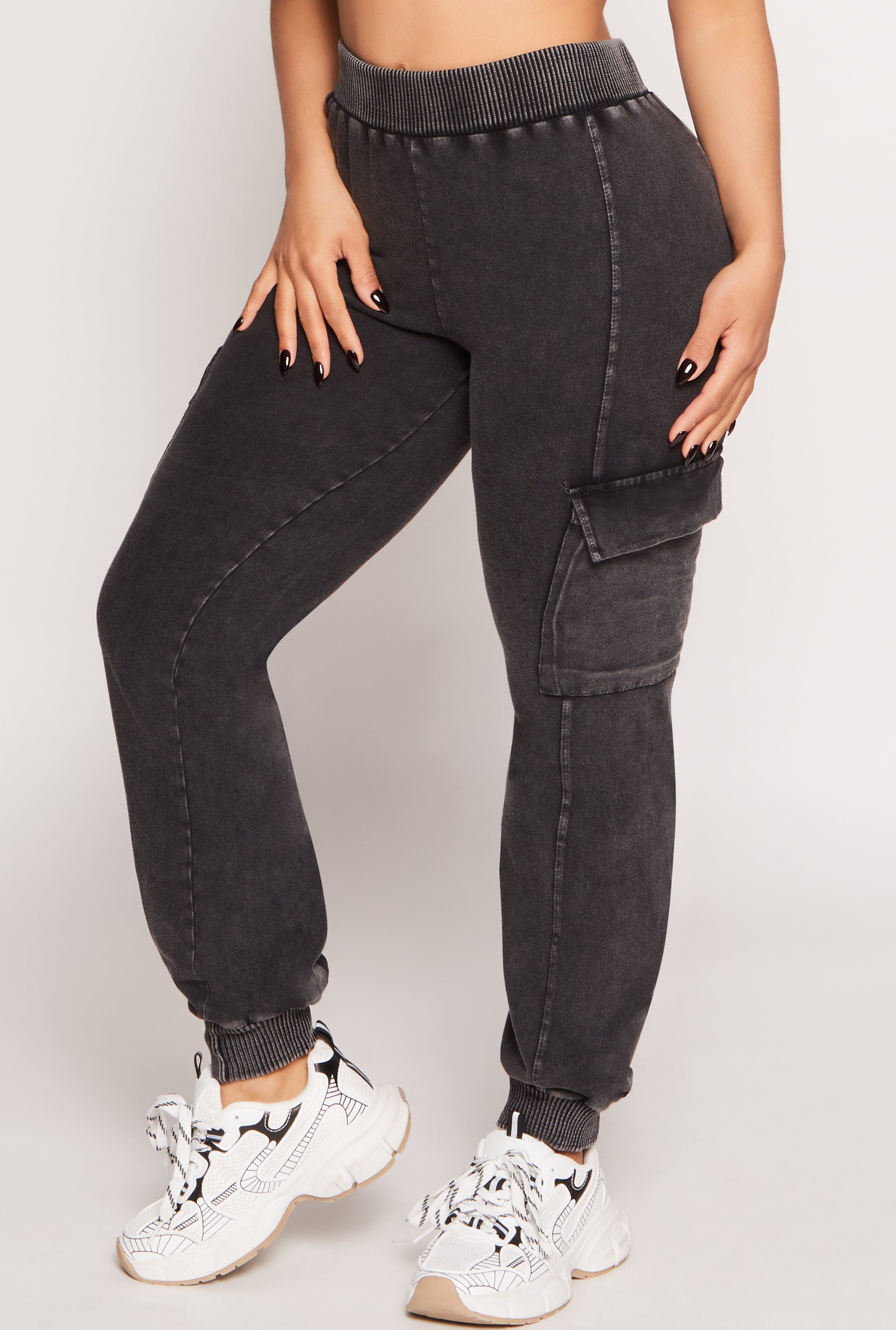 Rainbow Shops Acid Wash Pintuck Cargo Joggers - view 2