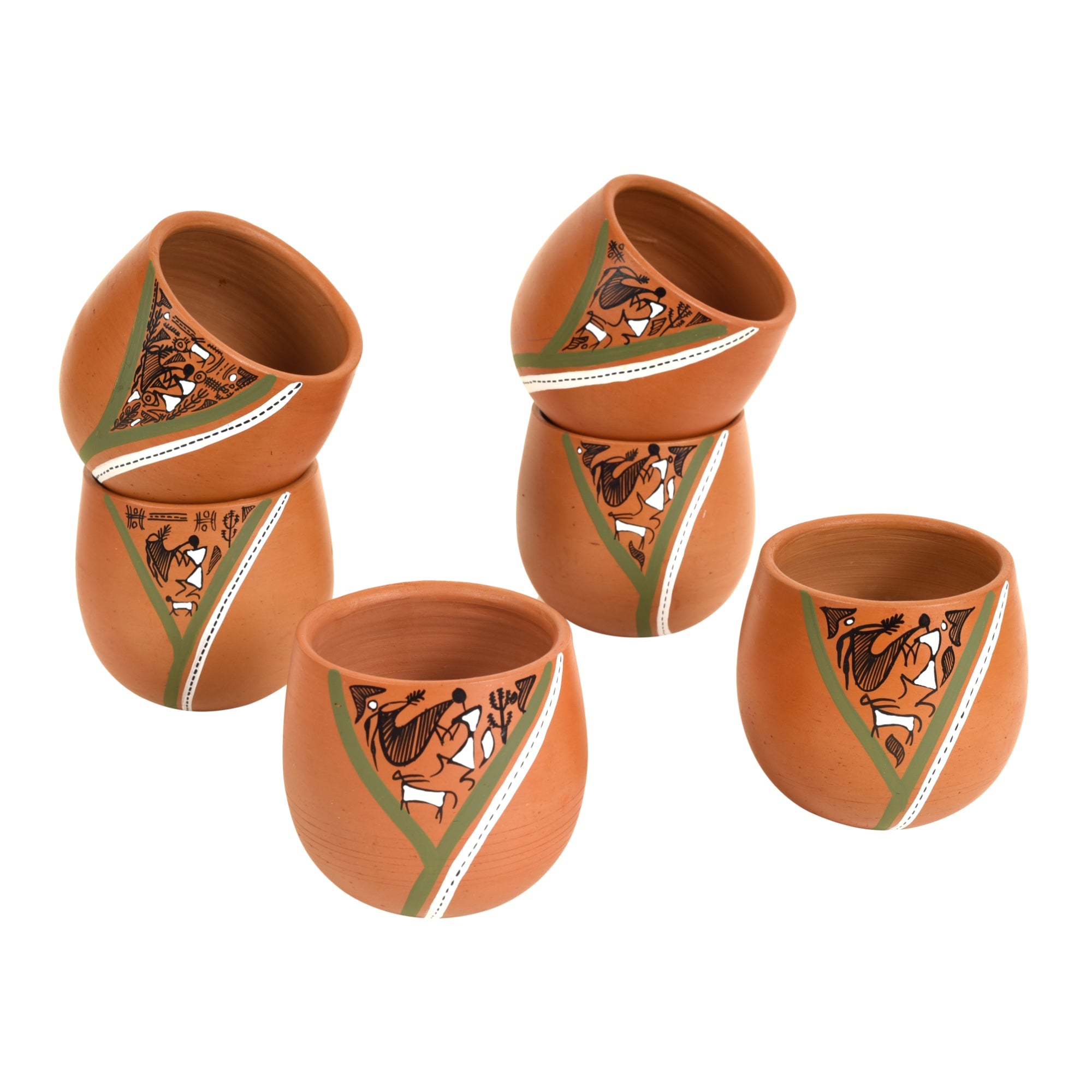 ART CREATIONS BY SUMAN SONTHALIA Brown - Knosh-K Earthen Kullads with Tribal Motifs (Set of 6)