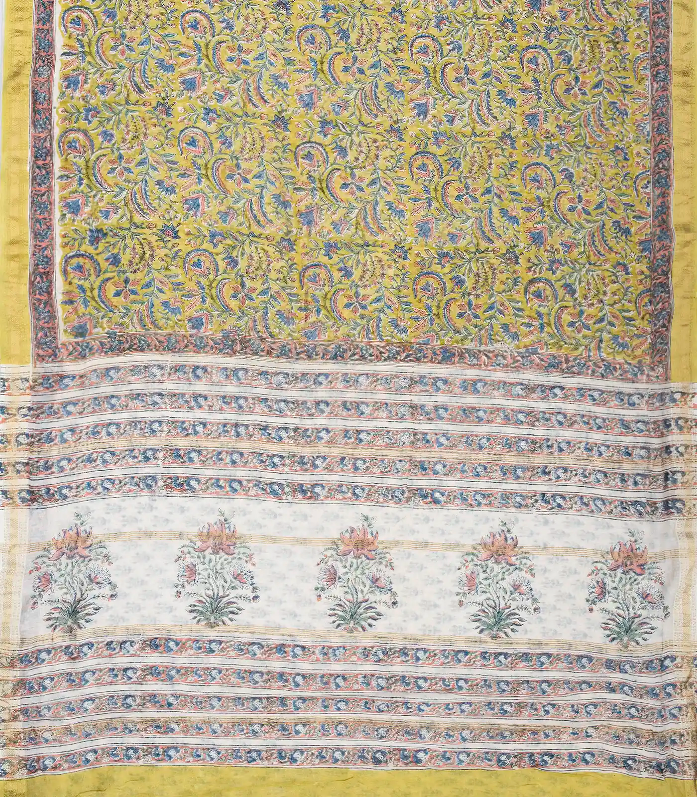 RmKV Lime Green Handloom Chanderi Cotton Saree With Printed Floral Motifs - view 2