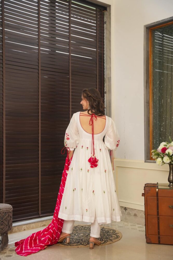 Idaho-o Zahra white chanderi suit set - view 5