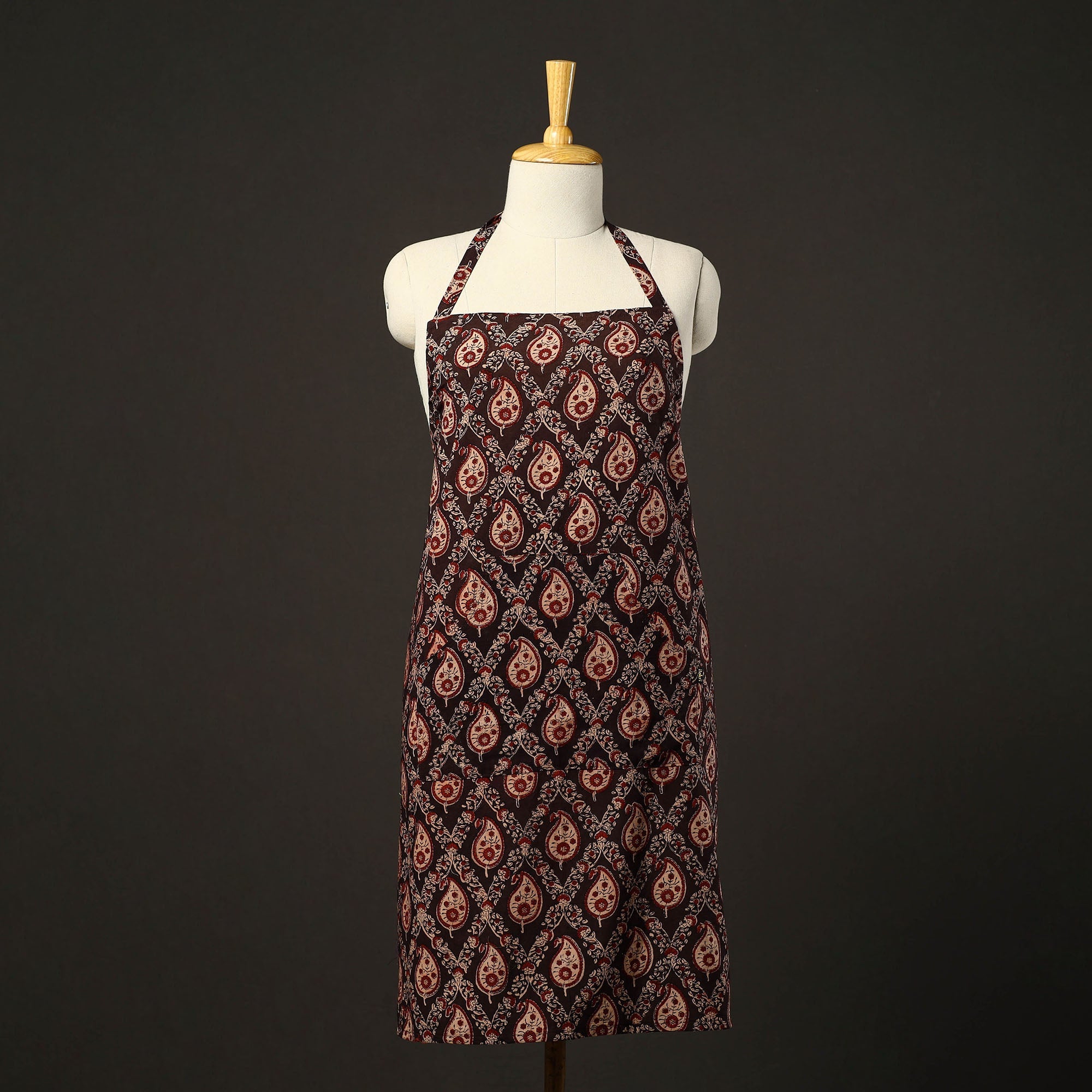 JALPARI Brown - Kalamkari Block Print Cotton Apron with Pocket 32