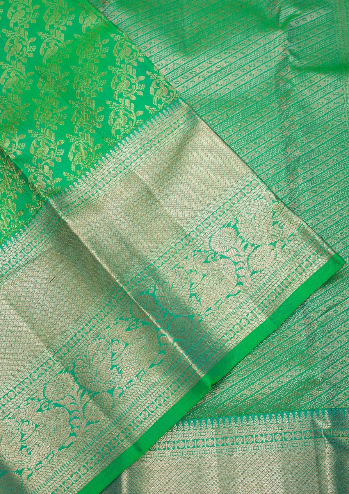 Koskii Parrot Green Zariwork Pure Silk Saree – Women's - view 3