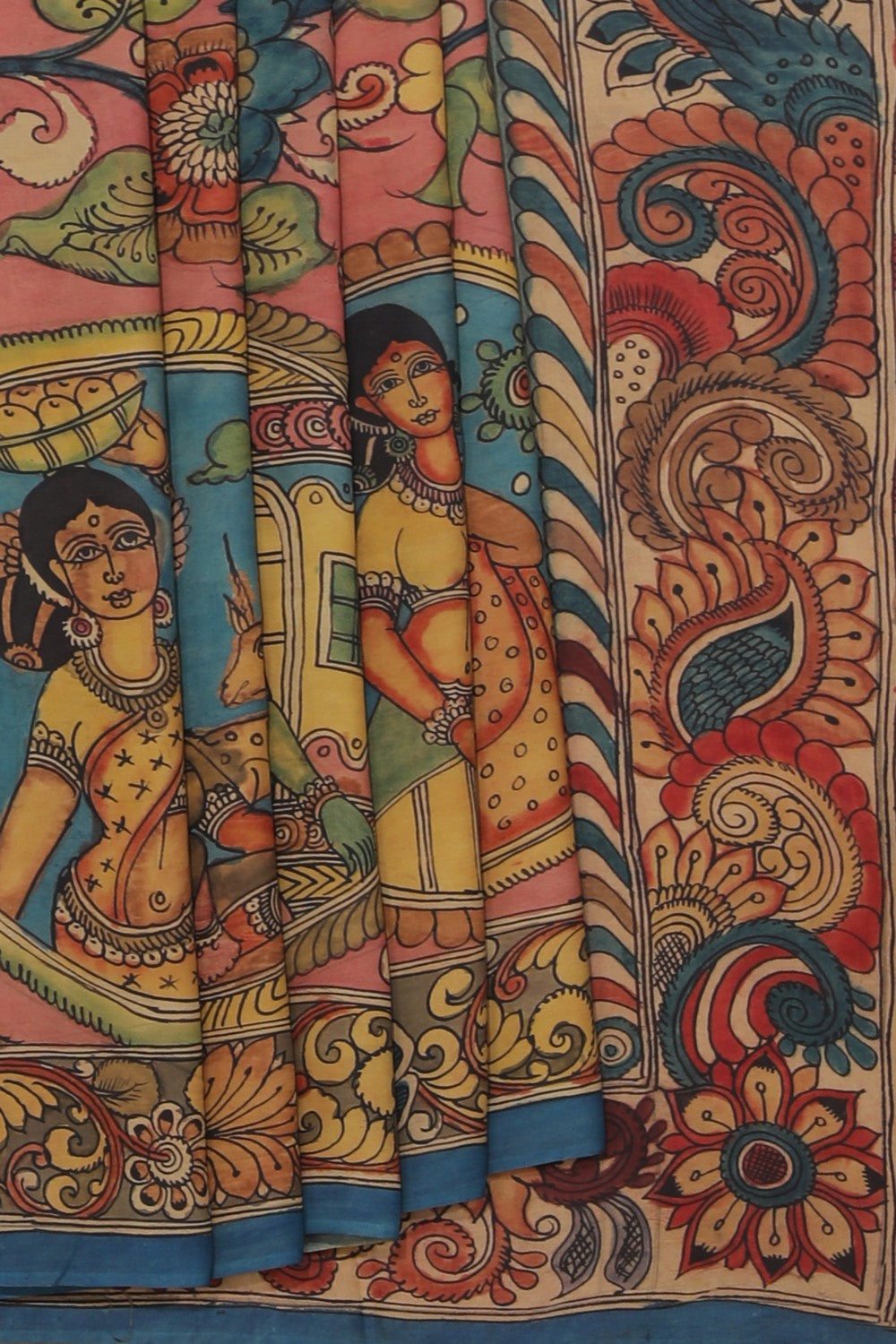 Kalanjali Kalamkari Hand-Painted Crepe Silk Saree
