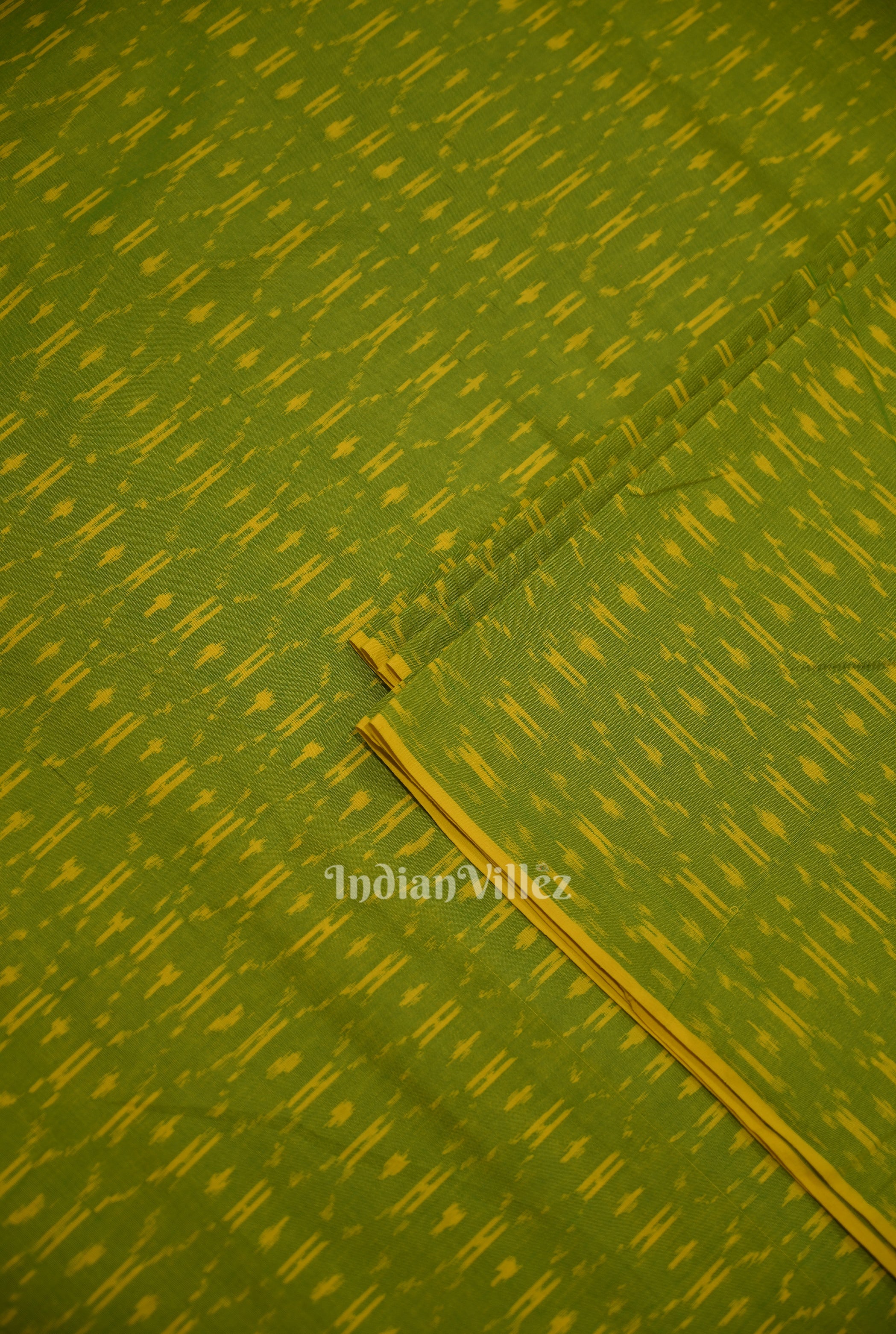 IndianVillèz Green Handwoven Pochampally Ikat Cotton Fabric - view 2
