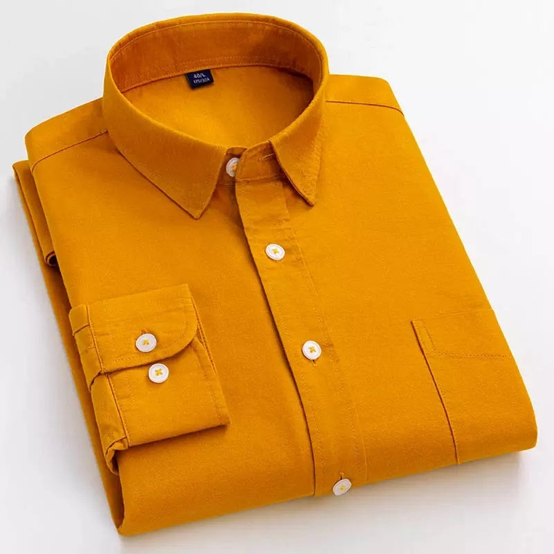 BlackTree Frankshop Classic Pure Cotton Mustard Color Blend Solid Shirts