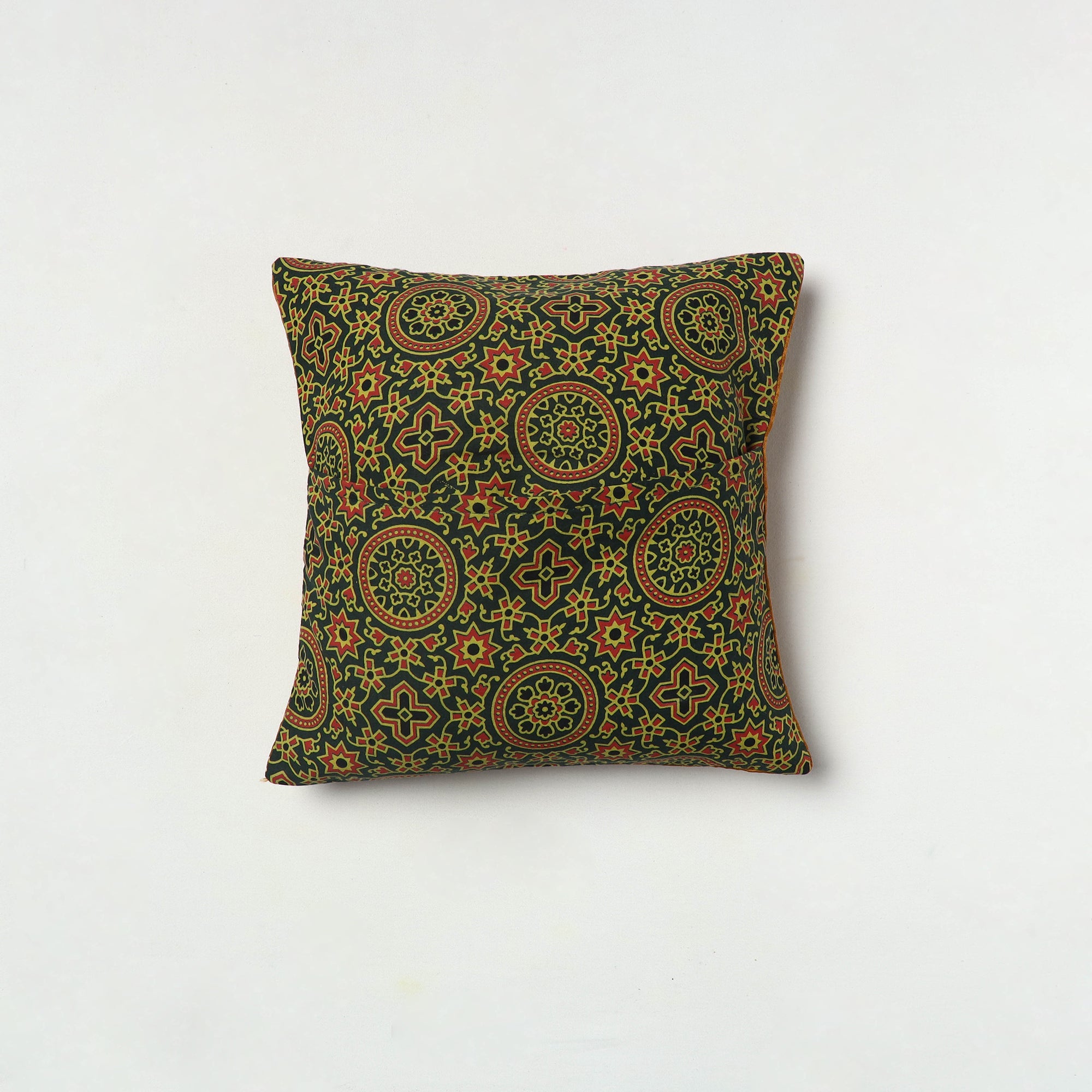 KACHCHH JI CHHAAP Brown - Kutch Embroiderd Mashru Silk Ajrakh Print Cushion Cover 02 - view 3
